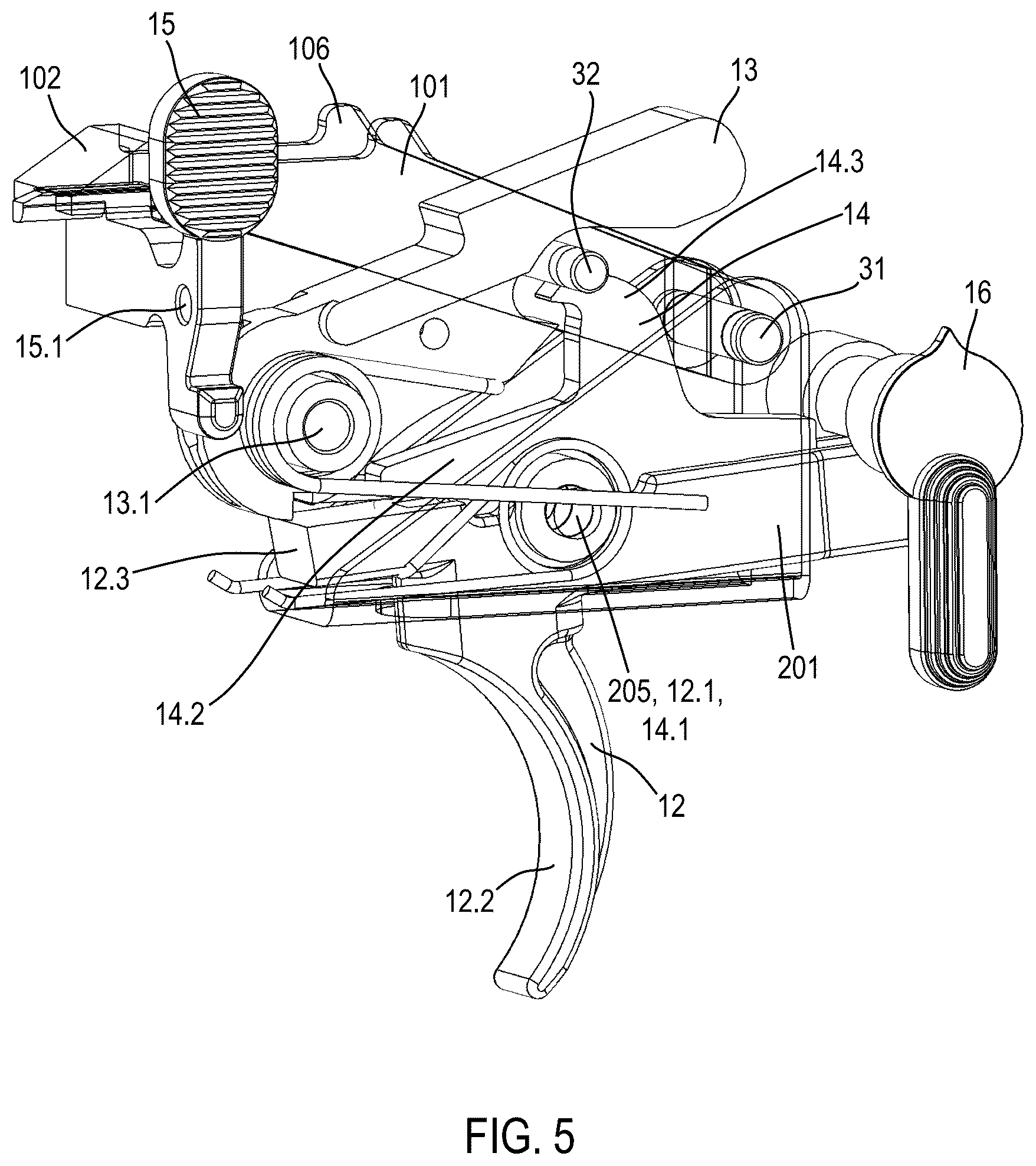 Patent US12305943 Figure 5 – Firearm operating mechanisms and bolt release