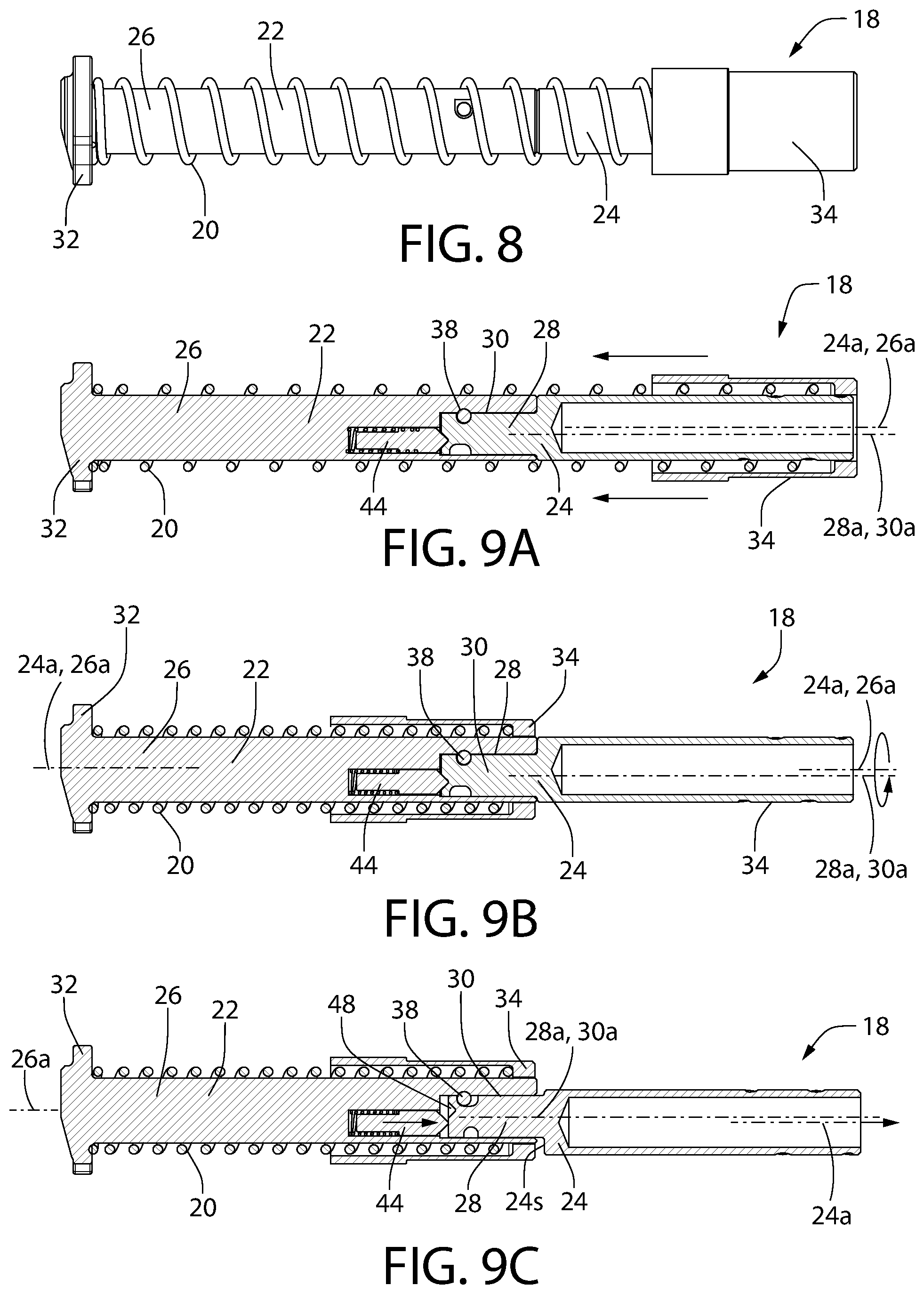 Patent US12305946 Figure 8 – Tool-less takedown rod for pistol