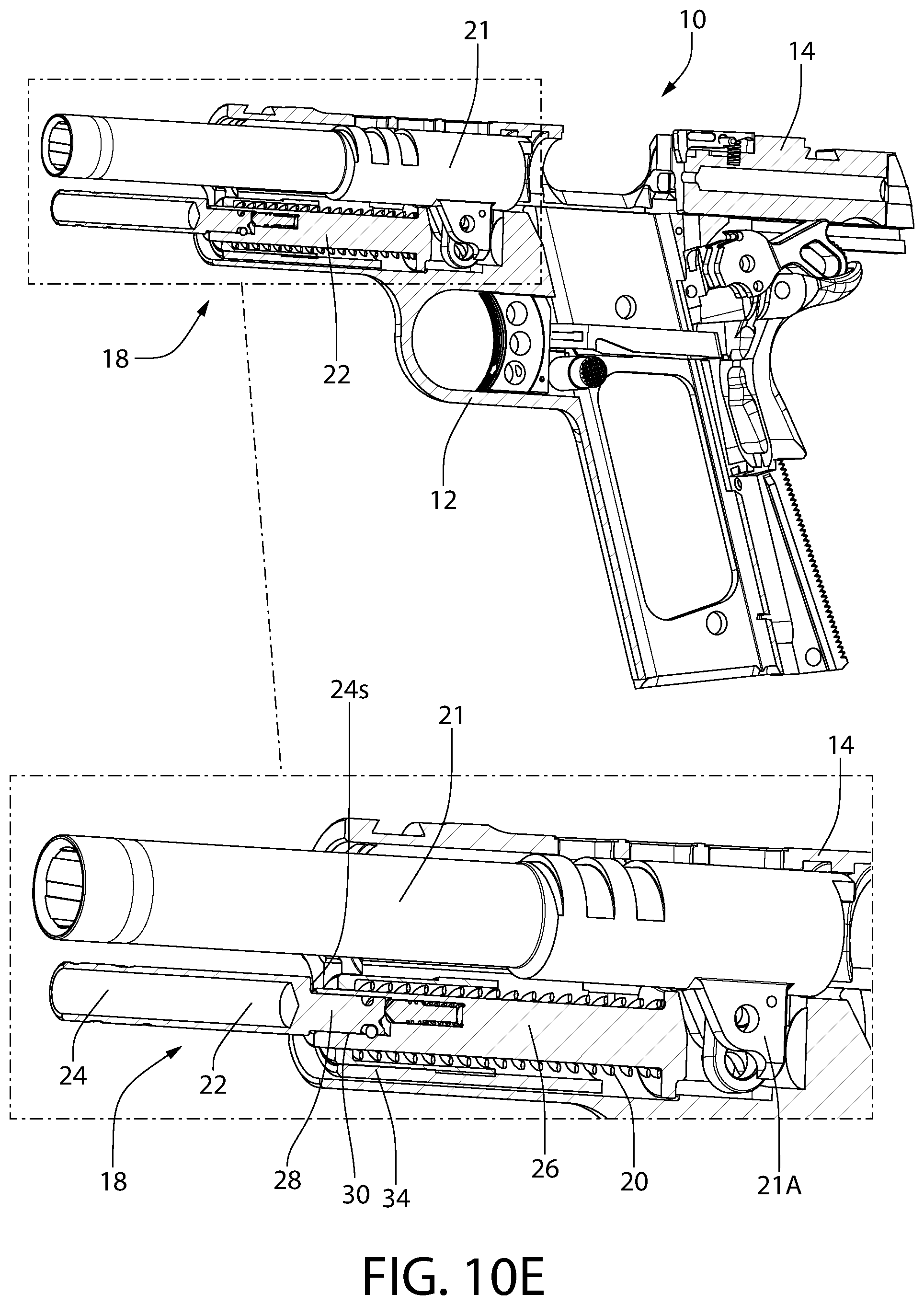 Patent US12305946 Figure 16 – Tool-less takedown rod for pistol