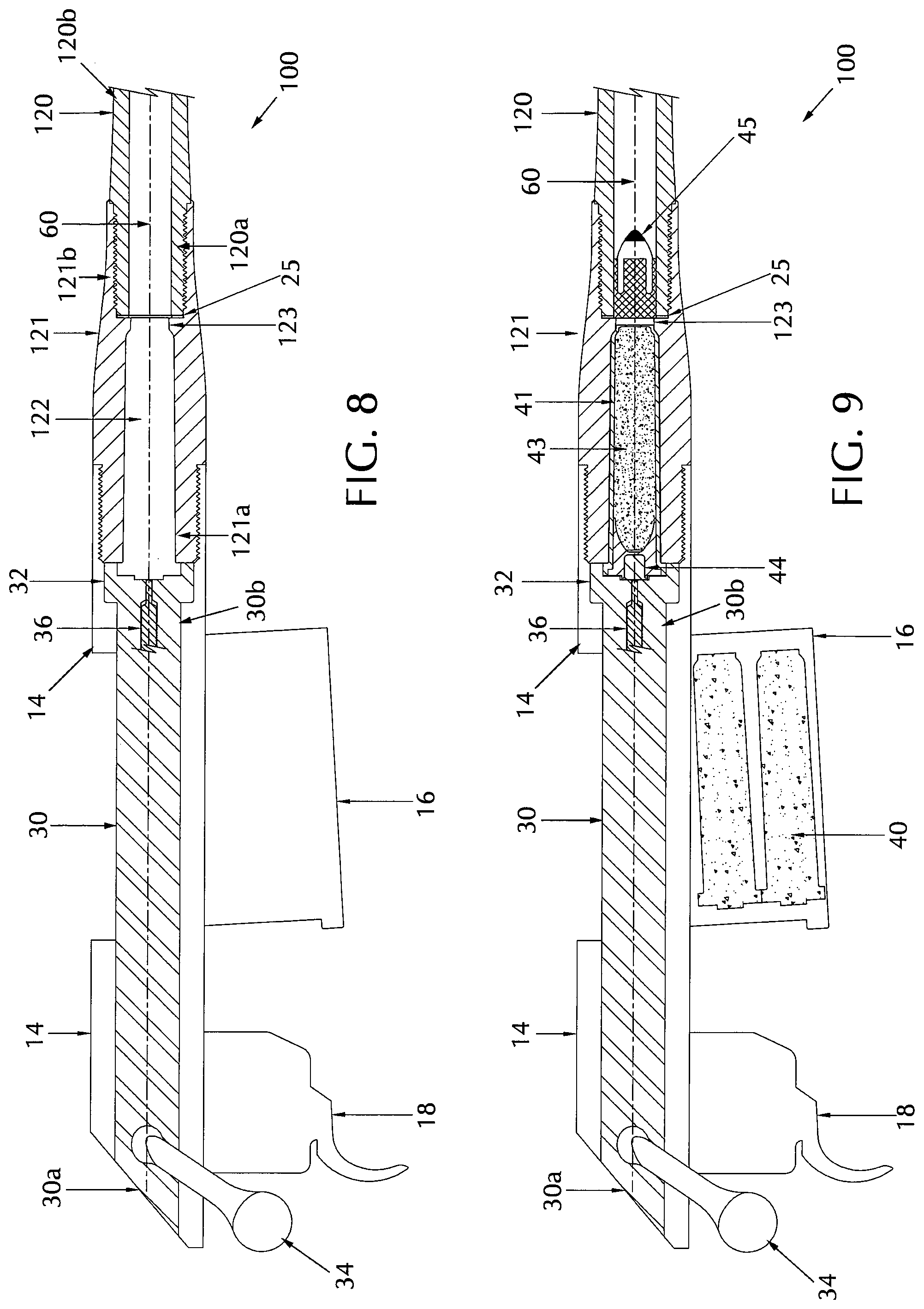 Patent US12305950 Figure 7 – Rifles and muzzle loading rifles receiving propellant charge with an extended primer cap in a bolt action configuration, and method of loading