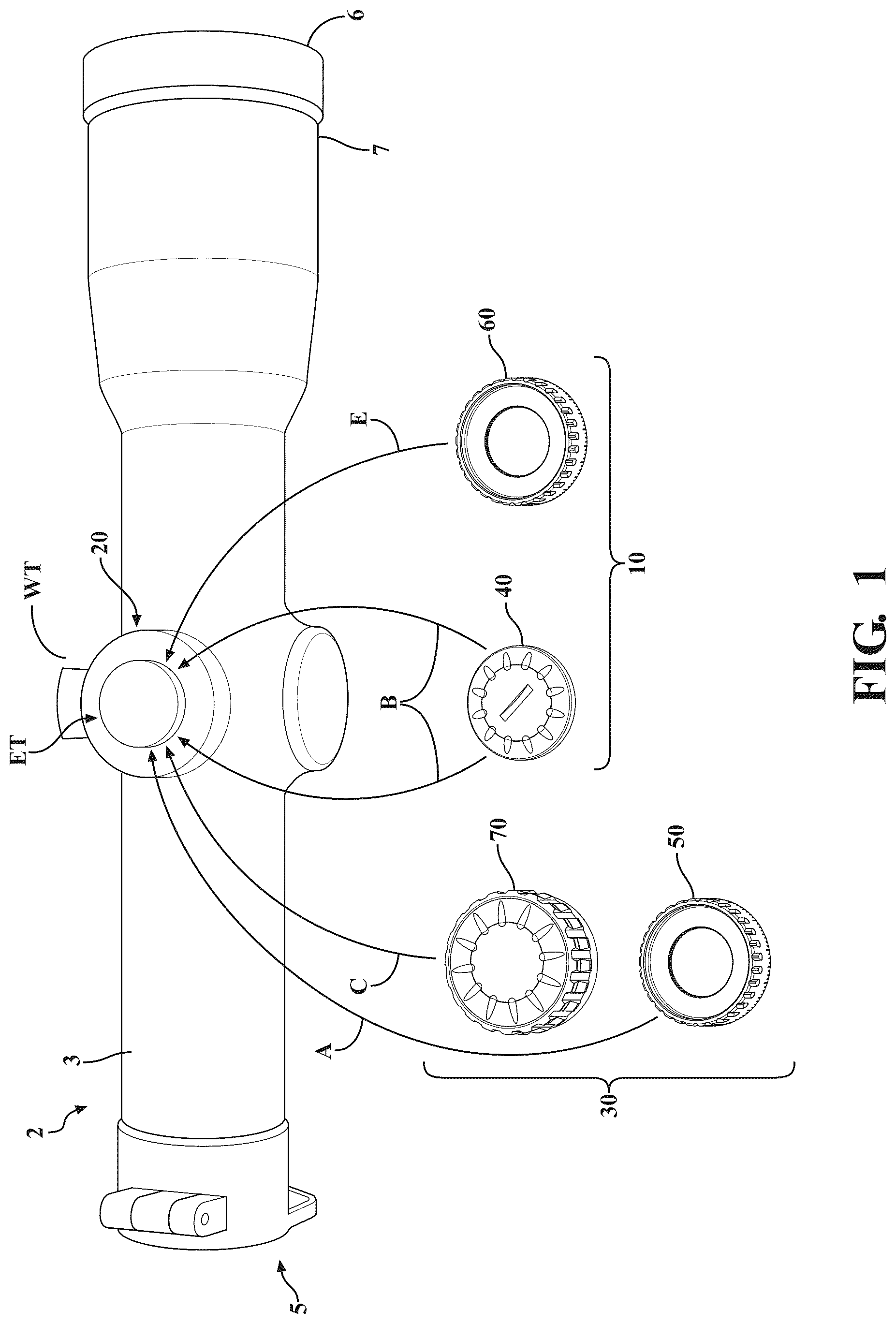 Patent US12305959 Figure 1 – Modifiable turret for optical scope