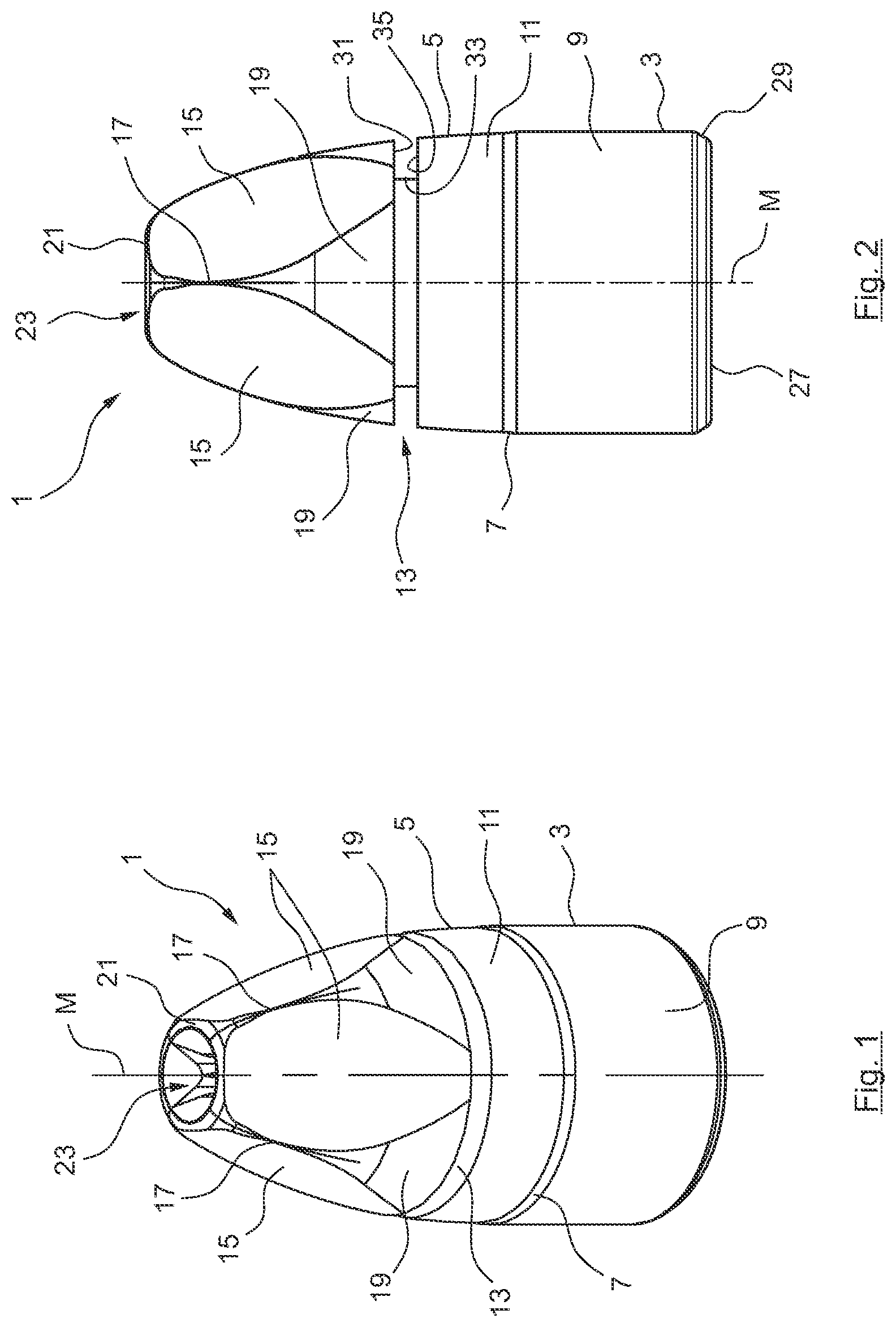 Patent US12305965 Figure 1 – Projectile, in particular deformation and/or partial fragmentation projectile, and method for producing a projectile