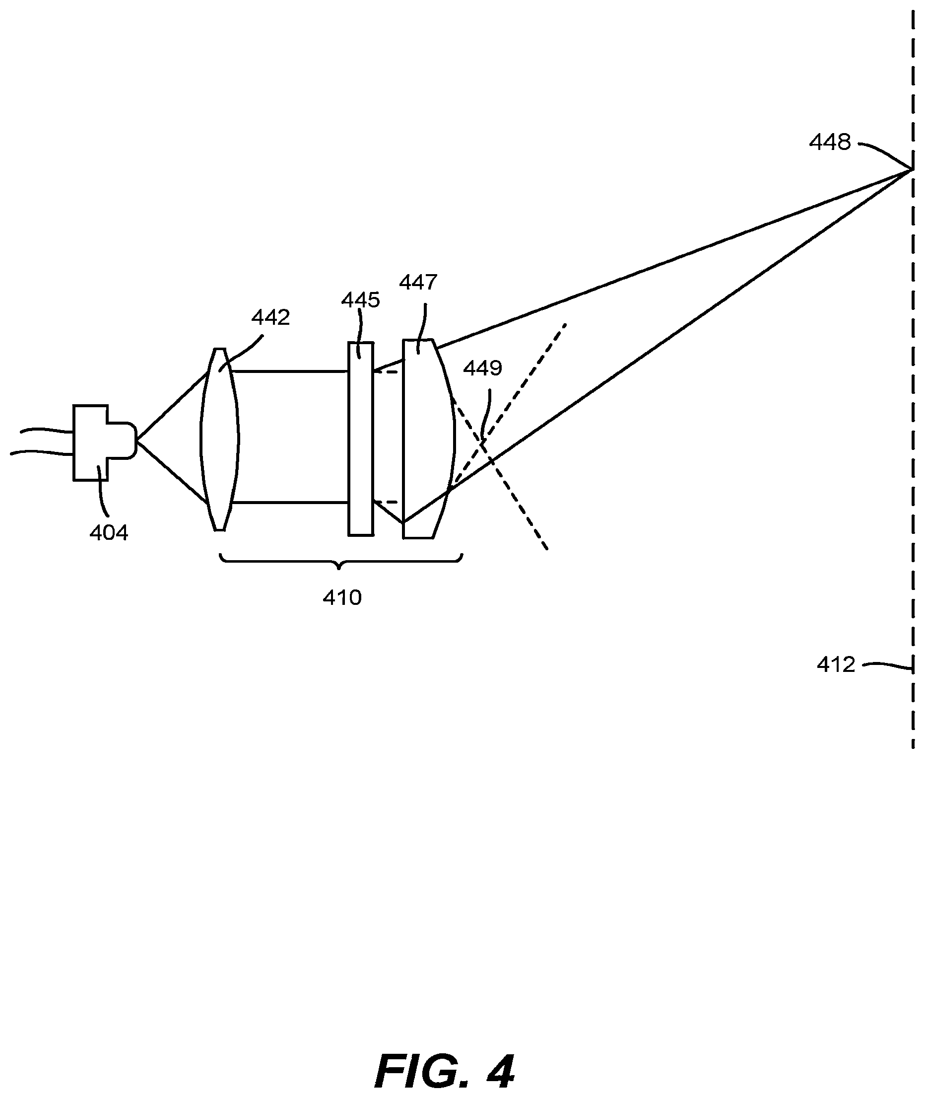 Patent US12305974 Figure 4 – Diffractive optical element with undiffracted light expansion for eye safe operation