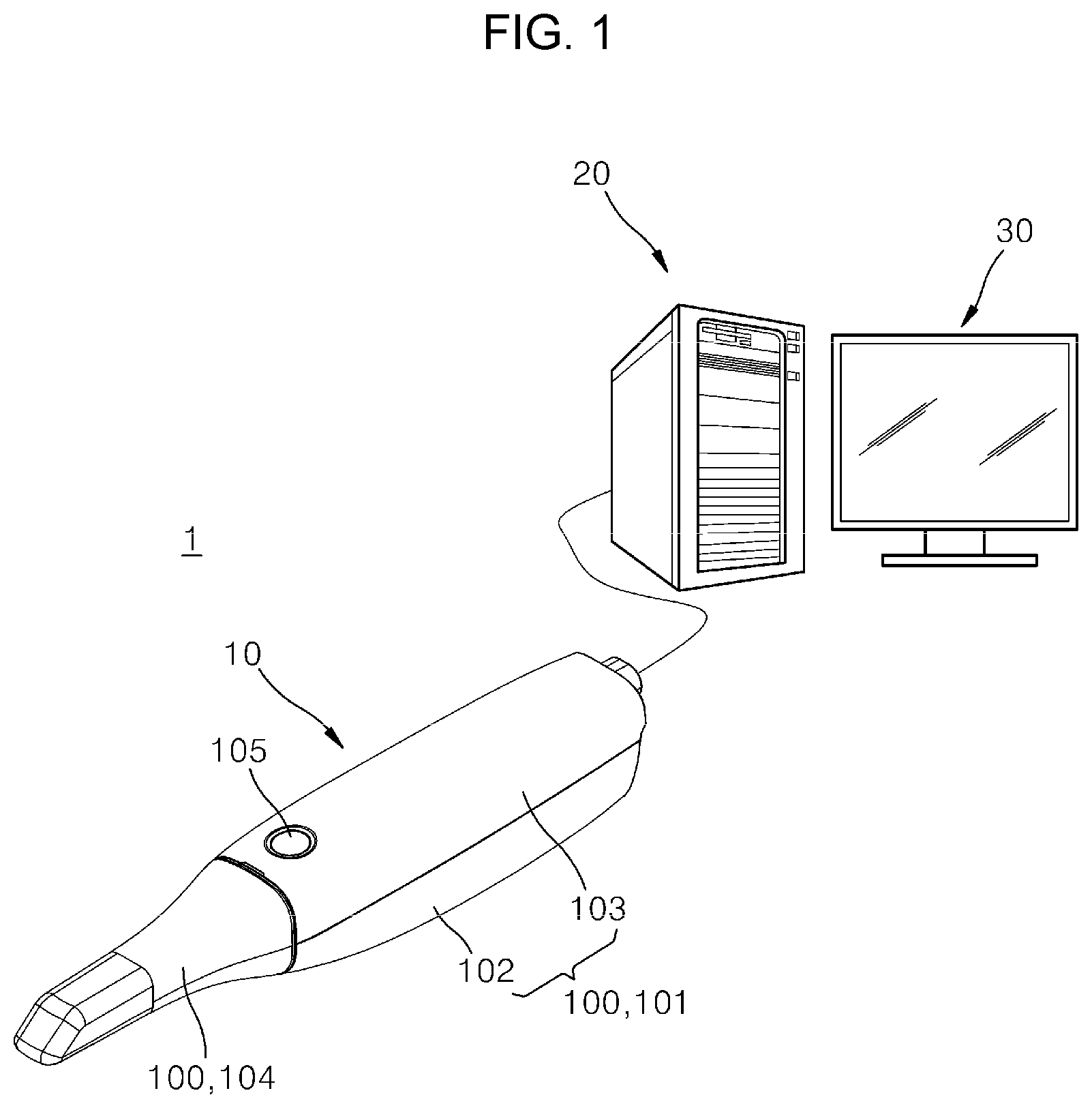Patent US12305975 Figure 1 – Three-dimensional scanning system and method for controlling the same