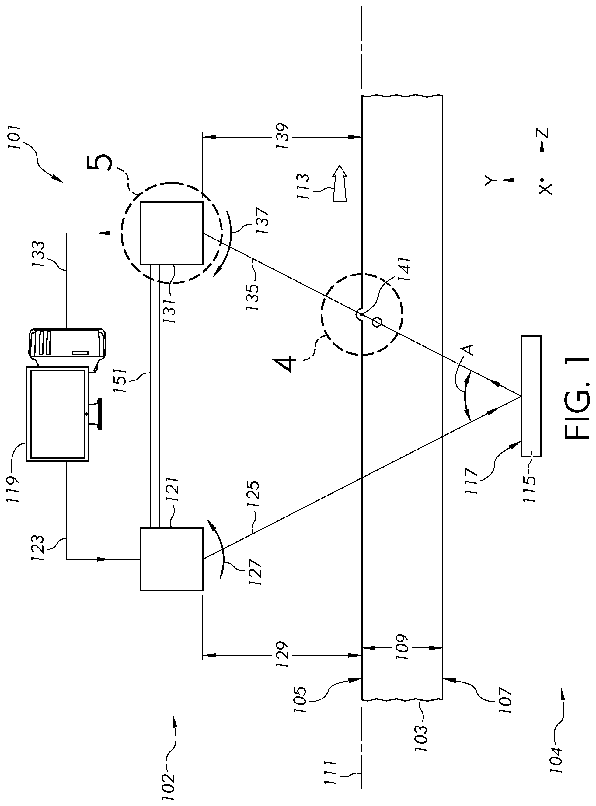 Patent US12305983 Figure 1 – Methods and apparatus for measuring a feature of glass-based substrate