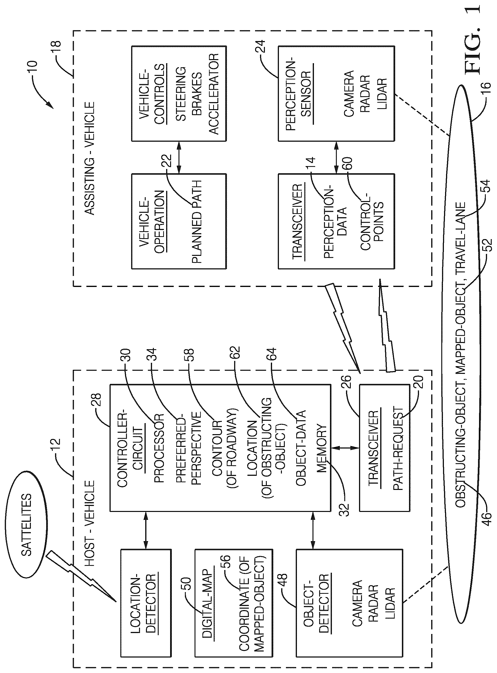 Patent US12305992 Figure 1 – Vehicle perception-data gathering system and method