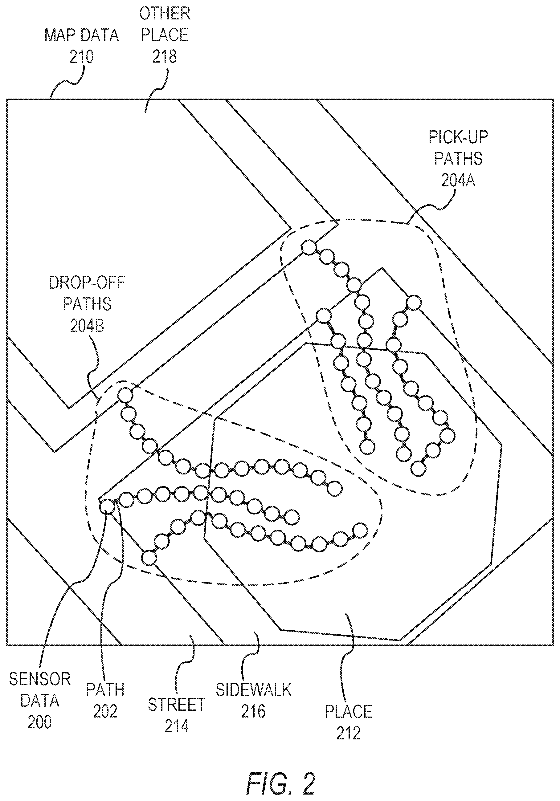 Patent US12305995 Figure 2 – Indoor/outdoor transition points based on satellite signal strength
