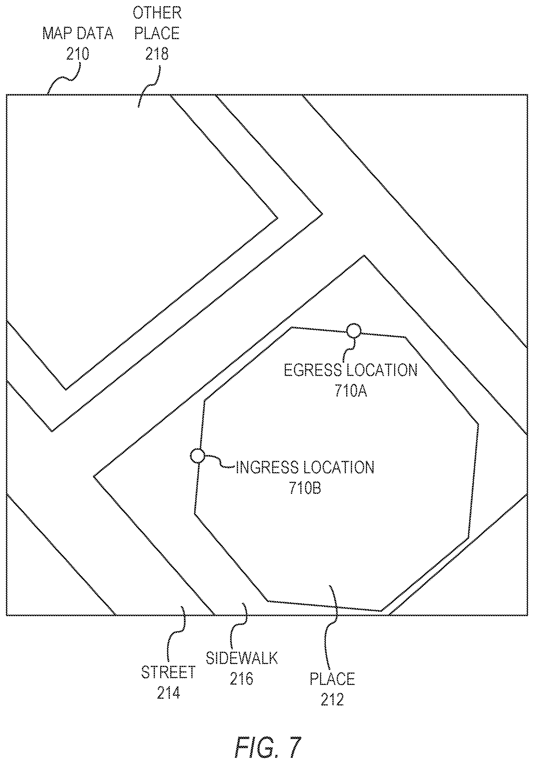 Patent US12305995 Figure 7 – Indoor/outdoor transition points based on satellite signal strength