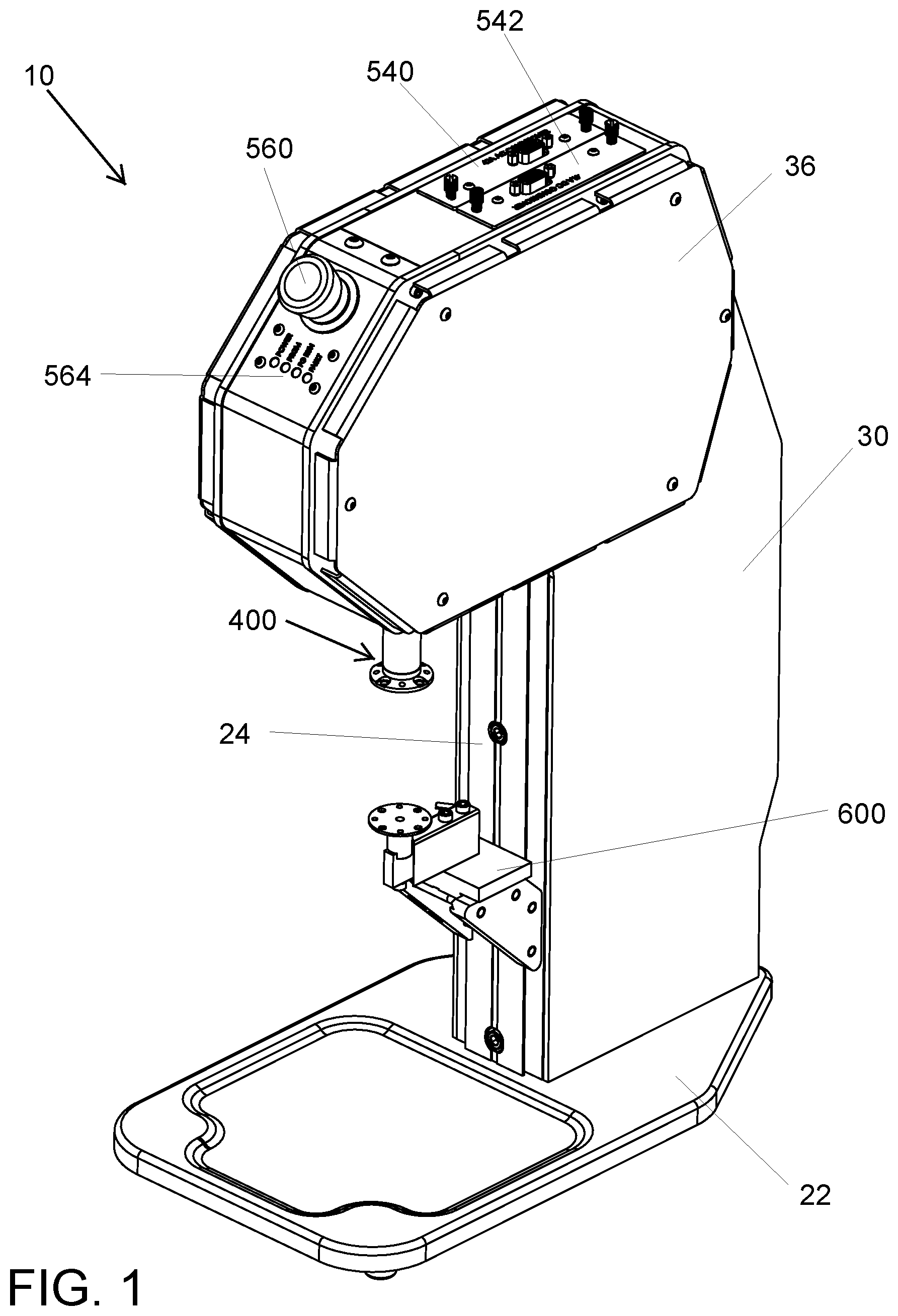 Patent US12306018 Figure 1 – Material testing apparatus having vibration mitigation
