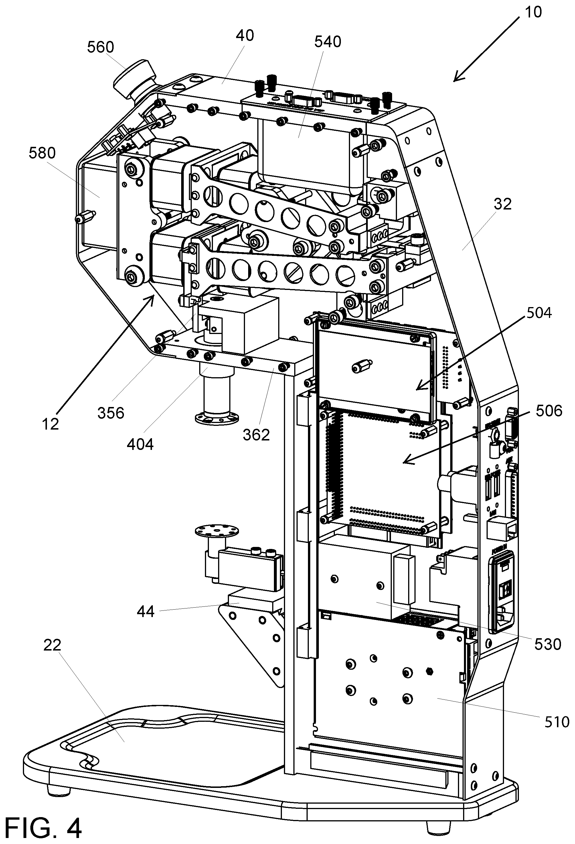 Patent US12306018 Figure 4 – Material testing apparatus having vibration mitigation