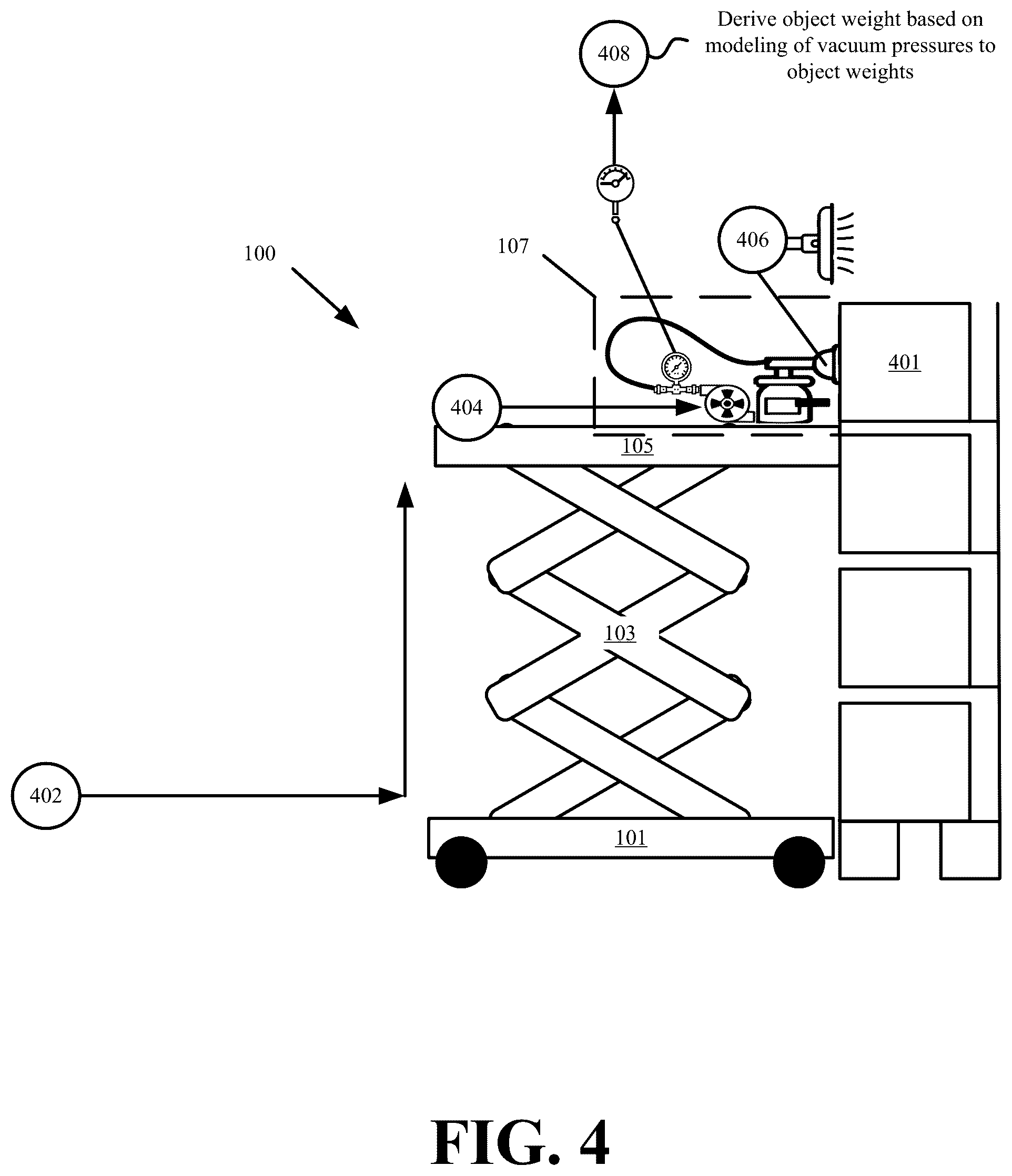 Patent US12306033 Figure 4 – Systems and methods for deriving weight and quantity based on activations of robot actuators used for object retrieval