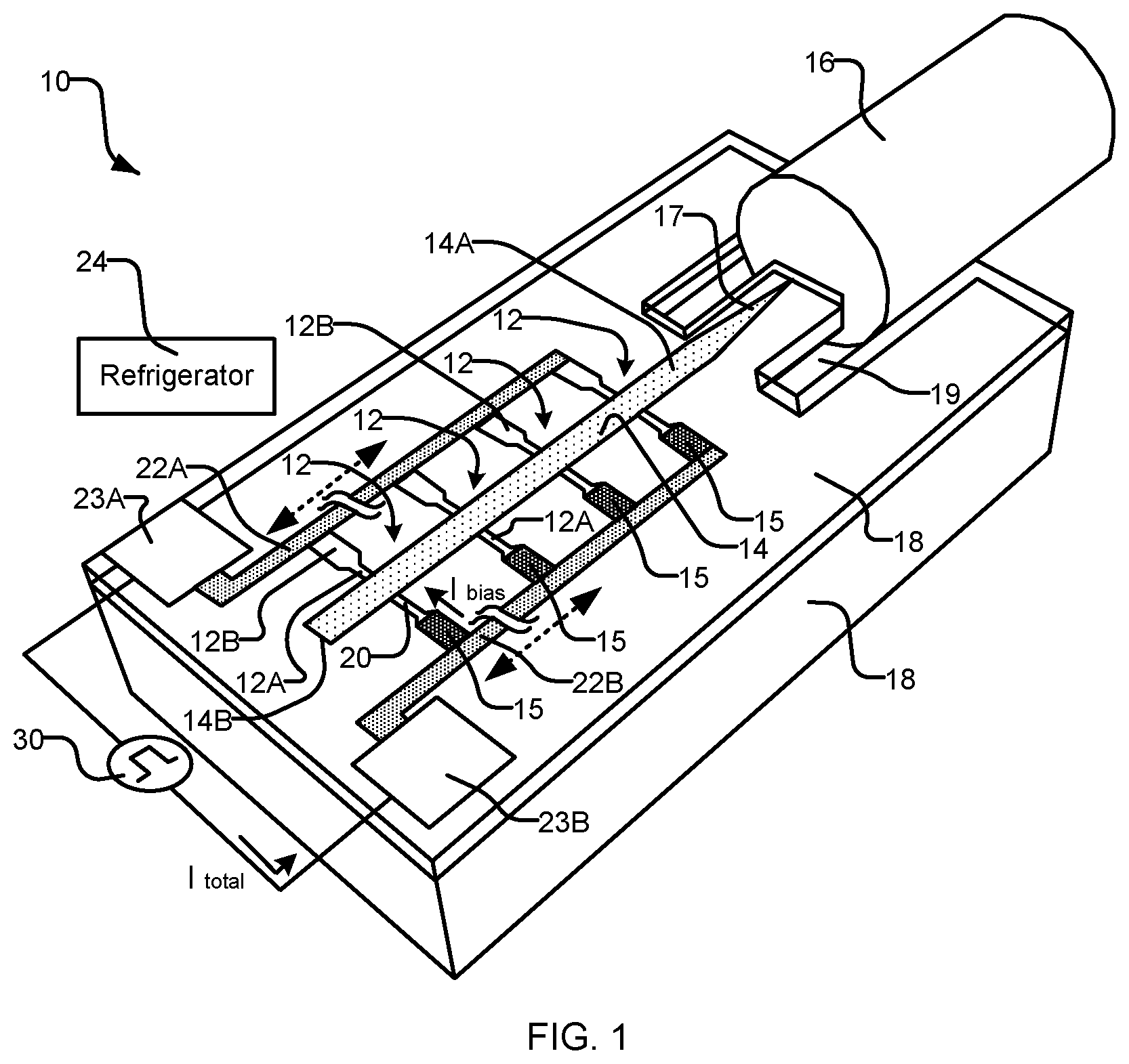 Patent US12306040 Figure 1 – Superconducting single photon detector with photon number resolution