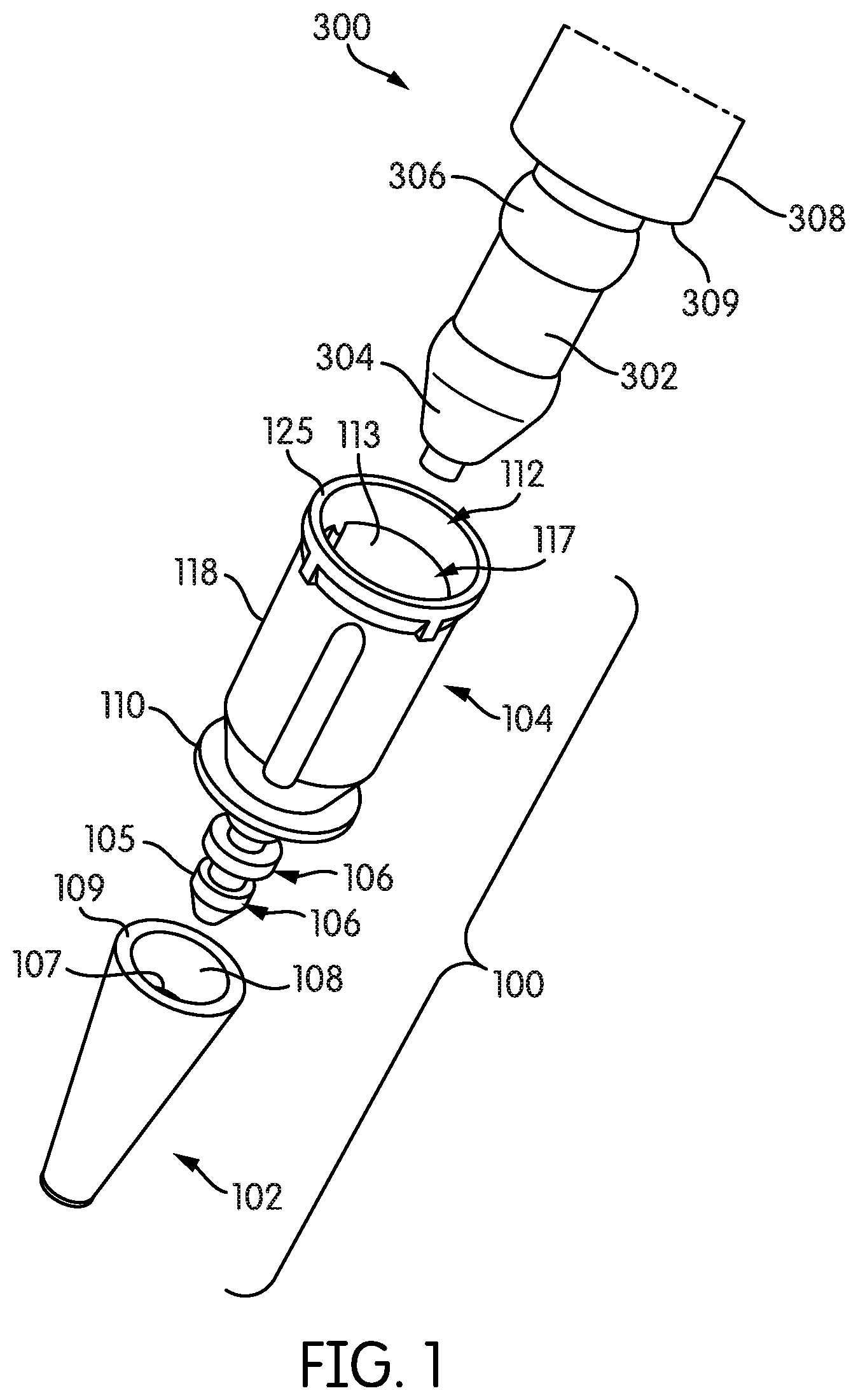 Patent US12306091 — Non-absorbent cleaning member with transport arm working end coupling element for use in a sample testing system — Figure 1