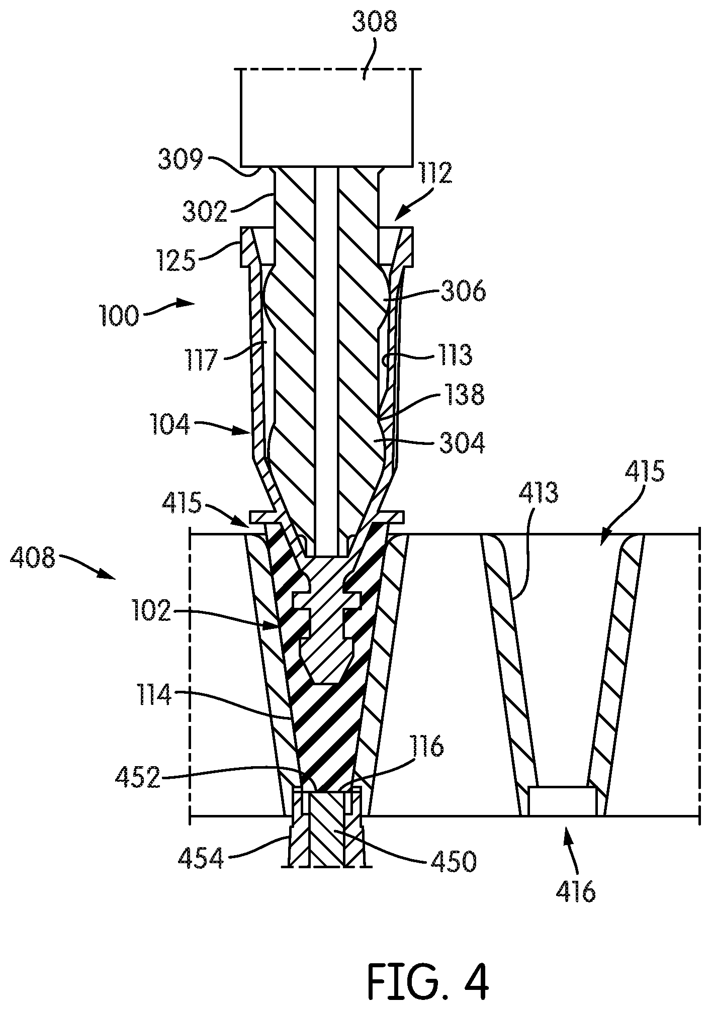 Patent US12306091 Figure 4 – Non-absorbent cleaning member with transport arm working end coupling element for use in a sample testing system