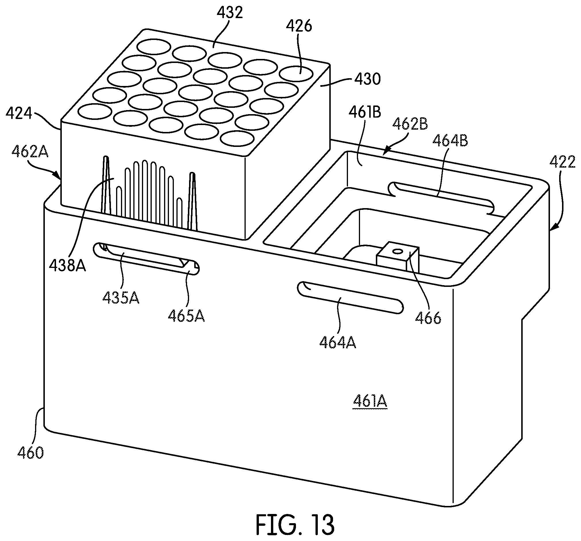 Patent US12306091 Figure 13 – Non-absorbent cleaning member with transport arm working end coupling element for use in a sample testing system