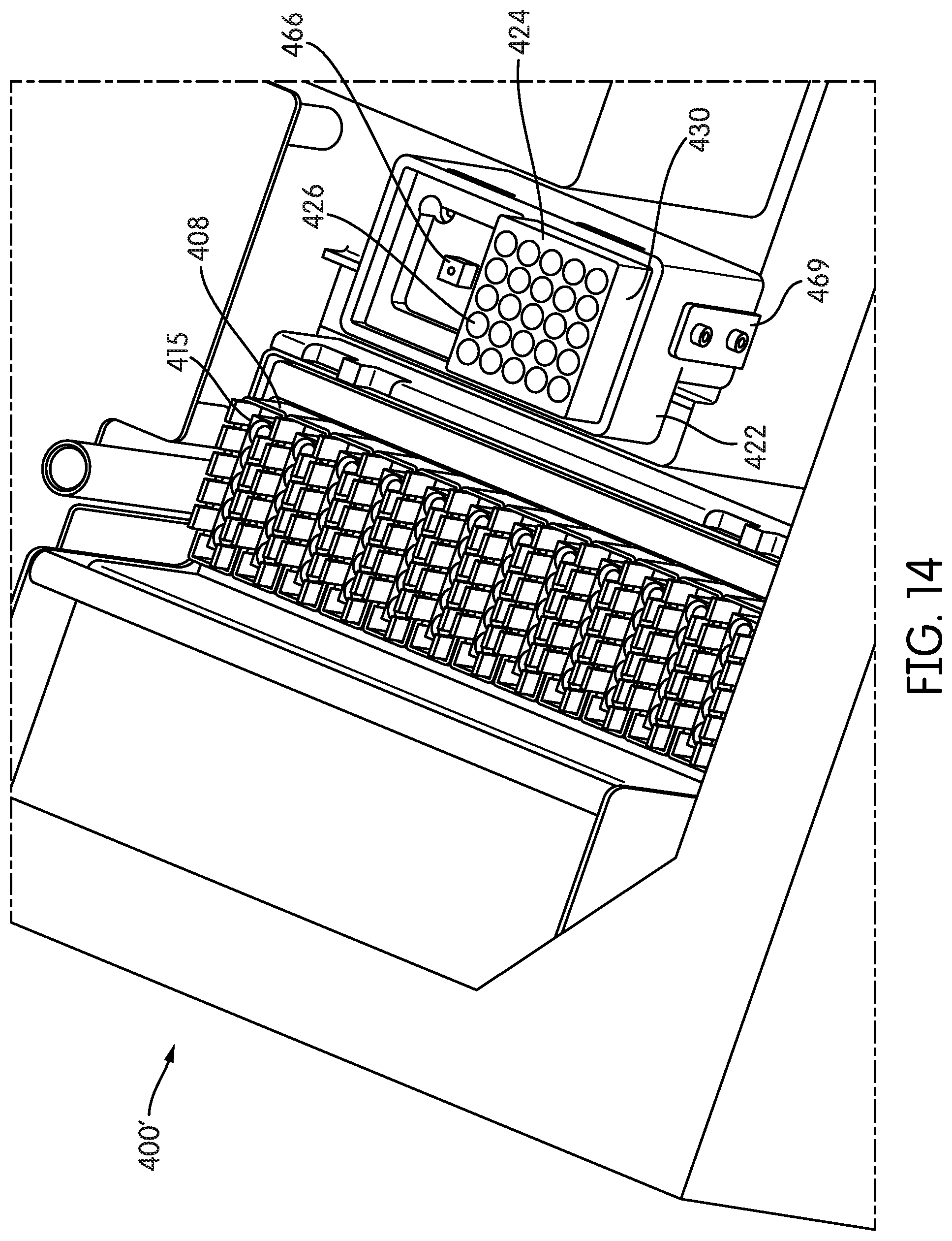 Patent US12306091 Figure 14 – Non-absorbent cleaning member with transport arm working end coupling element for use in a sample testing system