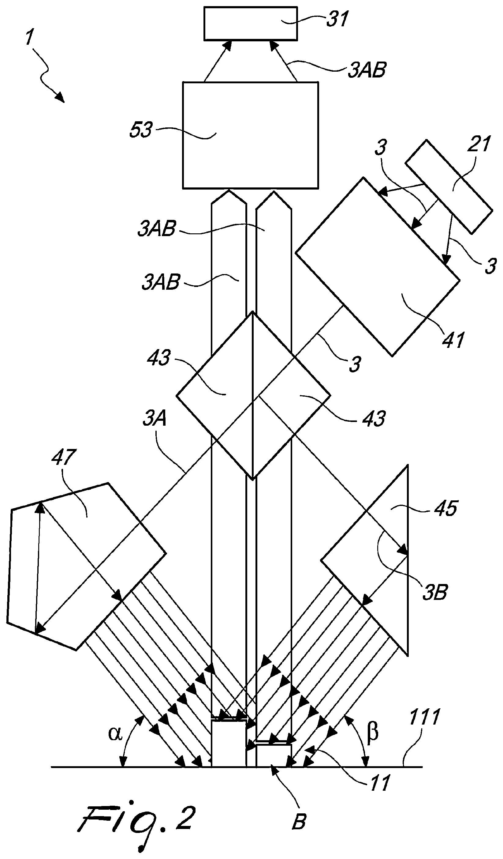 Patent US12306110 Figure 2 – 3D image acquisition system for optical inspection and method for optical inspection of objects, in particular electronic assemblies, electronic boards and the like