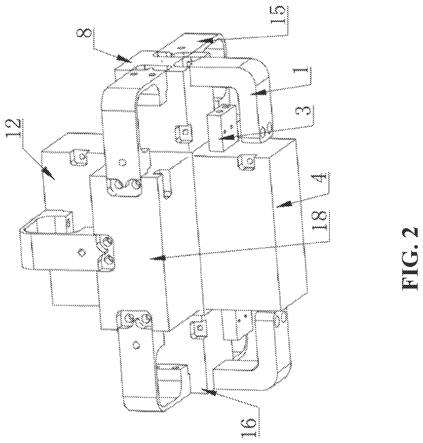 Patent US12306142 Figure 2 – Clamp of elastic box of stiff true-triaxial testing system and displacement monitoring method for cuboid specimens