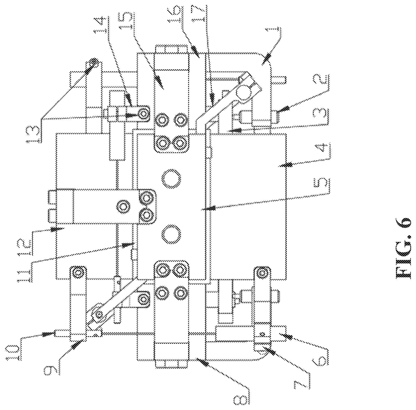 Patent US12306142 Figure 6 – Clamp of elastic box of stiff true-triaxial testing system and displacement monitoring method for cuboid specimens