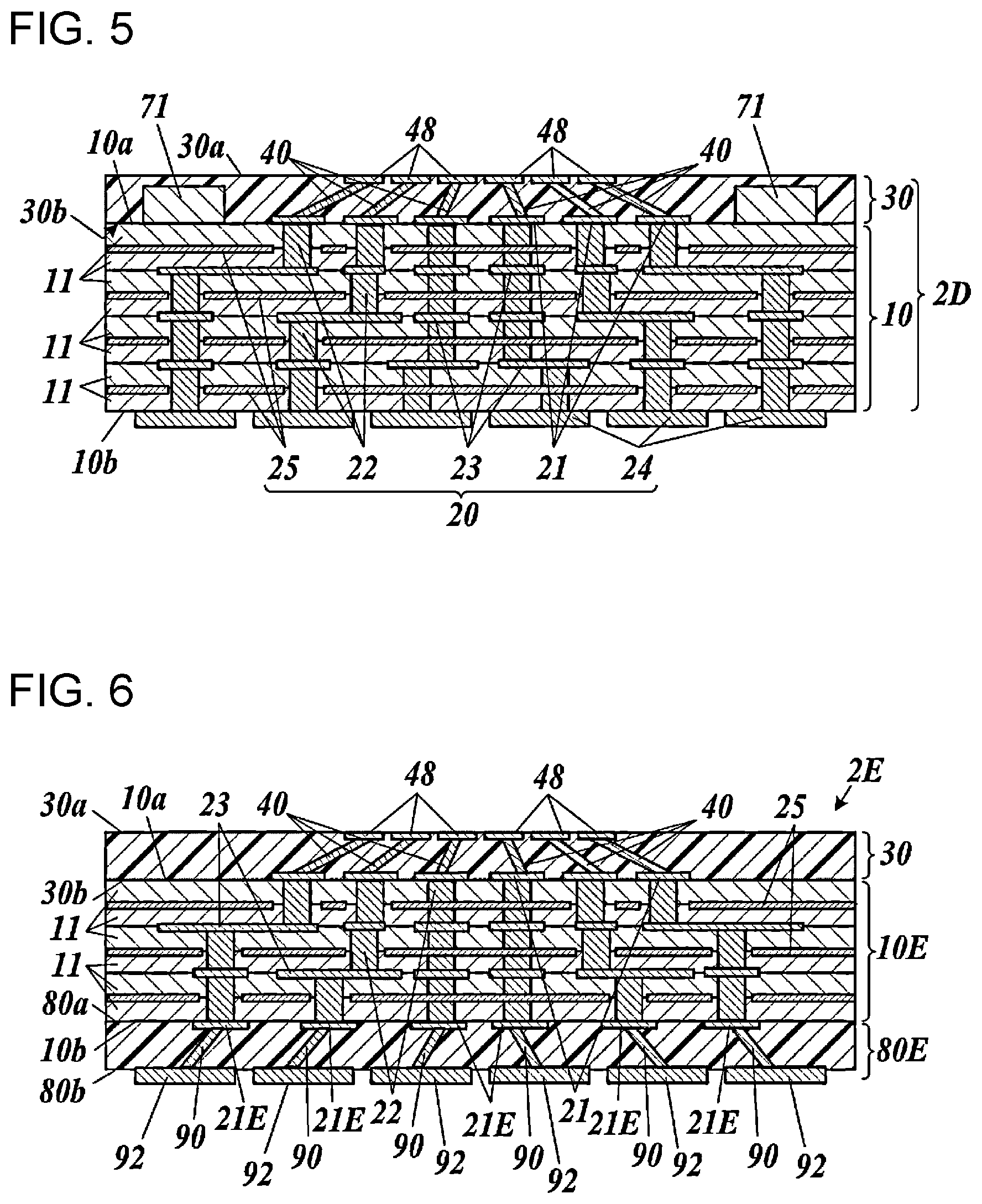 Patent US12306210 Figure 4 – Multilayer circuit board with offset connection pads and inclined internal conductors for enhanced electrical connectivity