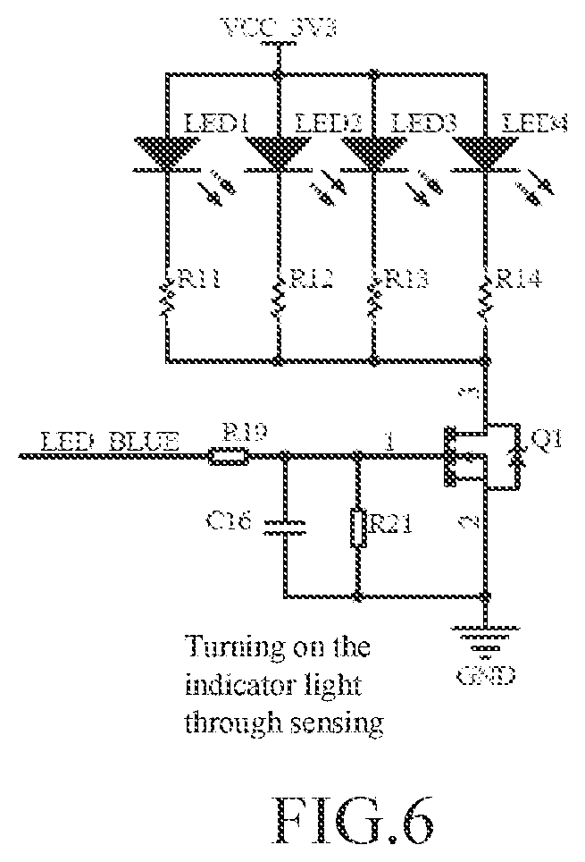 Patent US12306221 Figure 4 – Indicator light circuit configured for micro-current and micro-current shower head