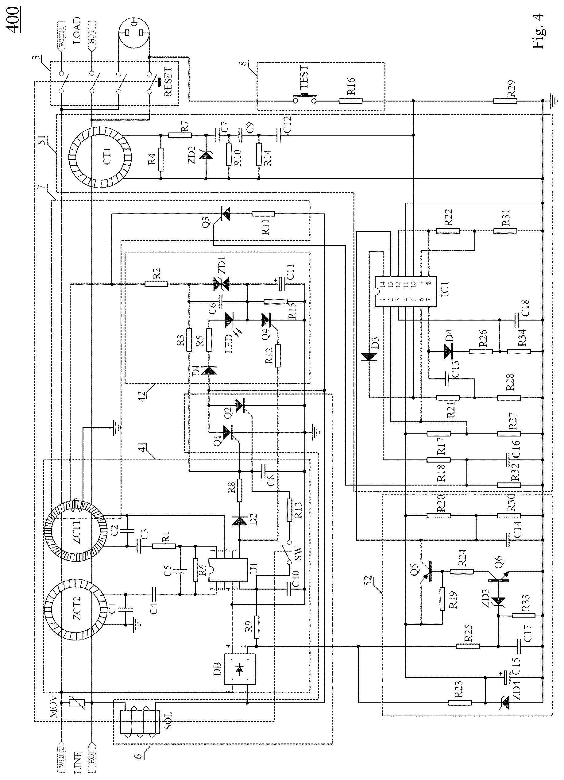Patent US12306270 Figure 4 – Electrical fault detection and interruption device and related electrical connectors and electrical appliances