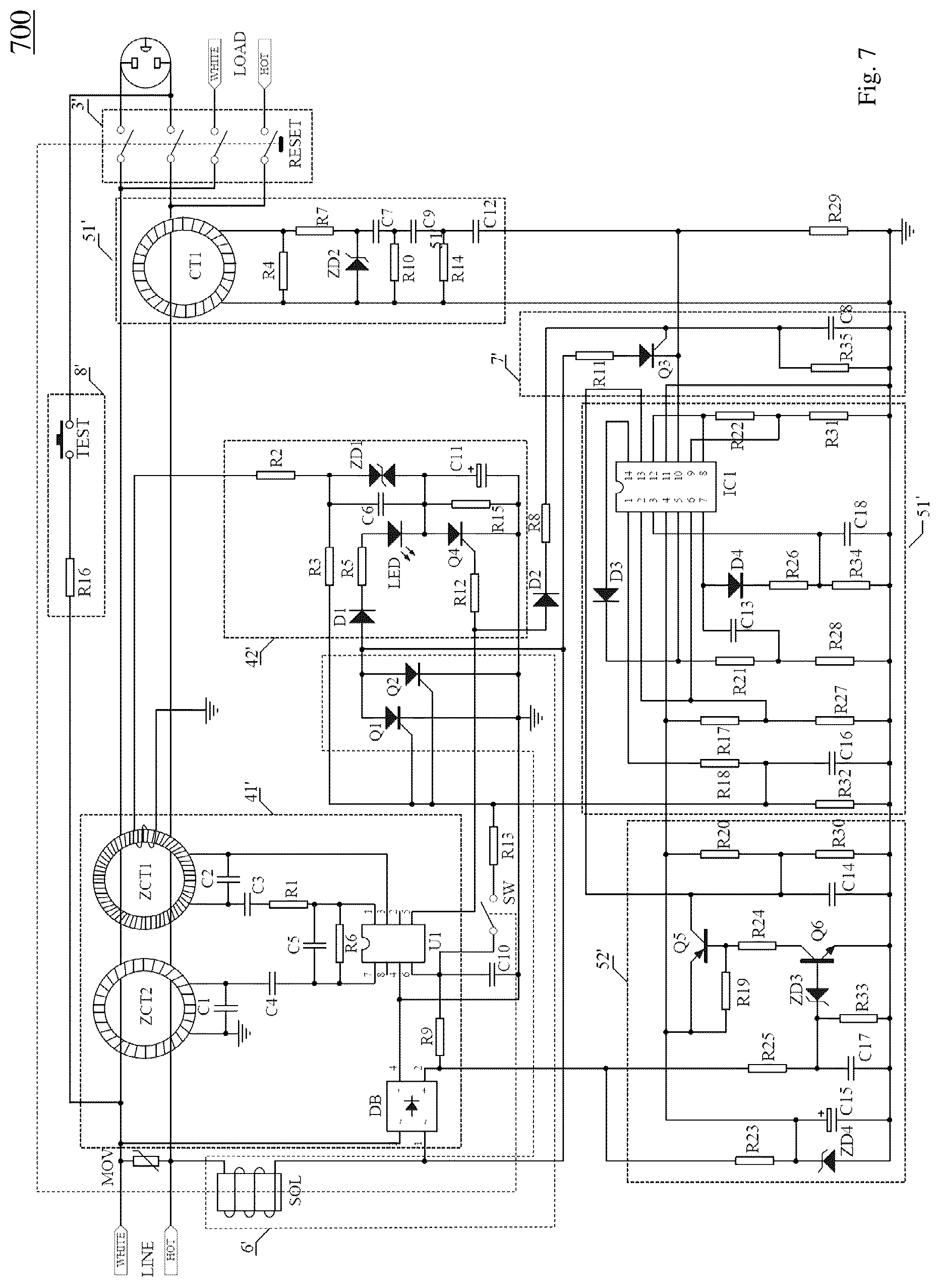 Patent US12306270 Figure 7 – Electrical fault detection and interruption device and related electrical connectors and electrical appliances