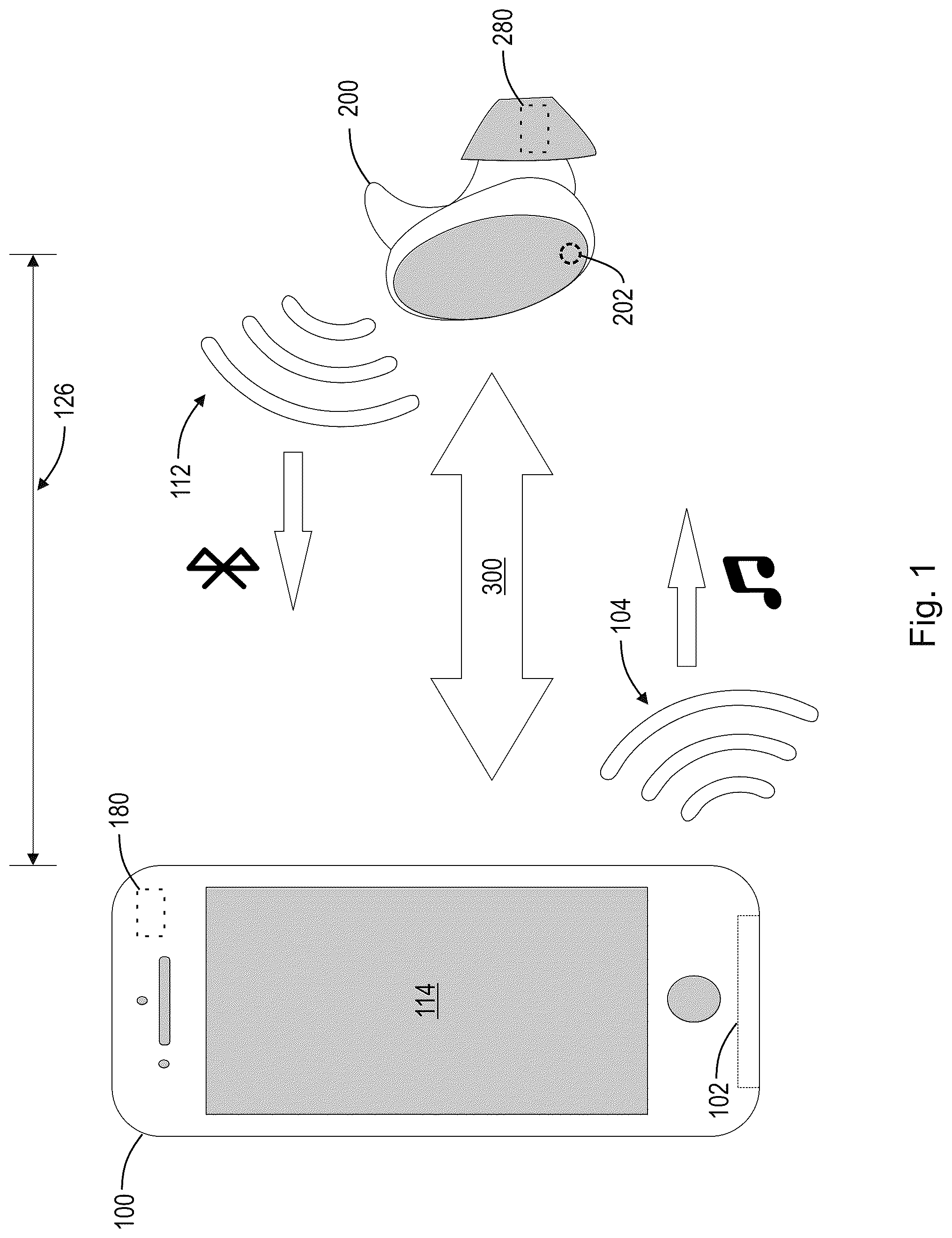 Patent US12306283 Figure 1 – Audio-based method for determining device distance