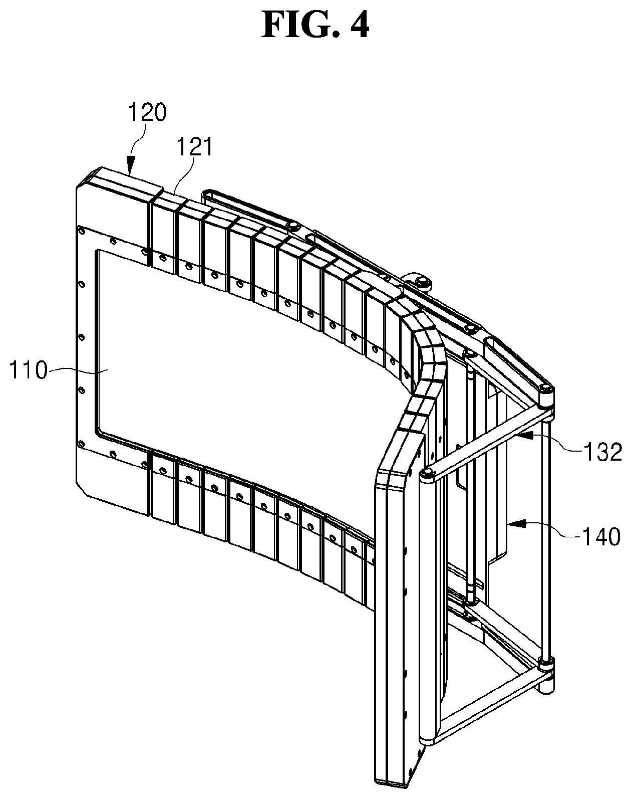 Patent US12306358 Figure 4 – Radiation inspection apparatus including a radiation detector comprising a radiation detecting panel, a bendtng support unit, and a bending adjustment unit