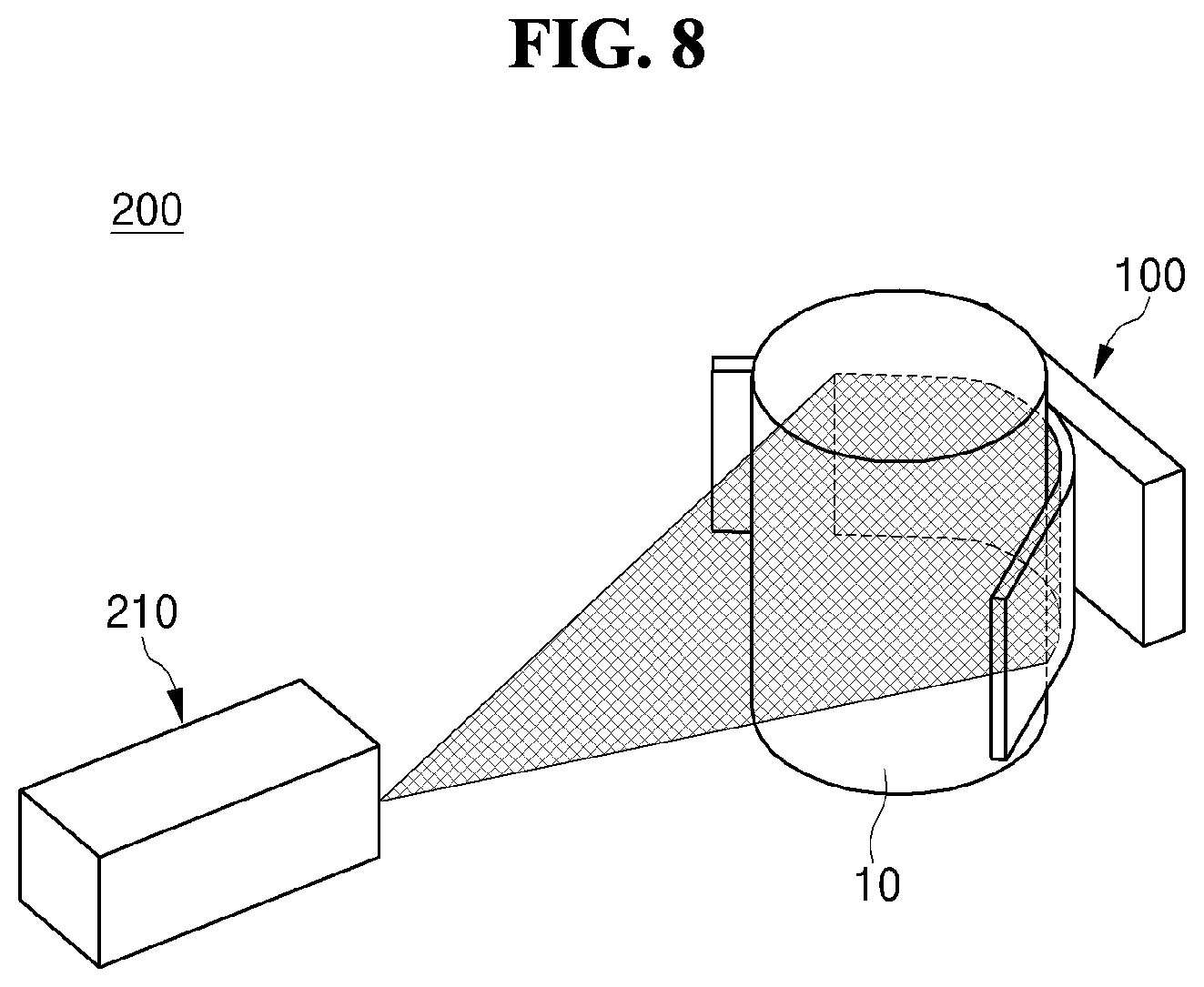 Patent US12306358 Figure 8 – Radiation inspection apparatus including a radiation detector comprising a radiation detecting panel, a bendtng support unit, and a bending adjustment unit