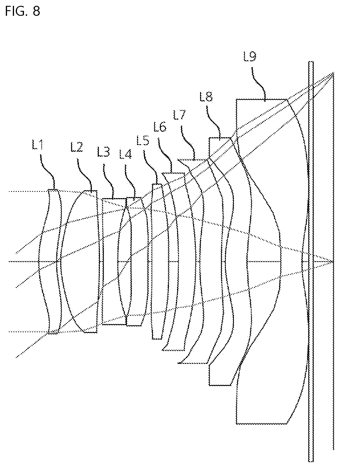 Patent US12306384 Figure 8 – Small wide-angle lens system