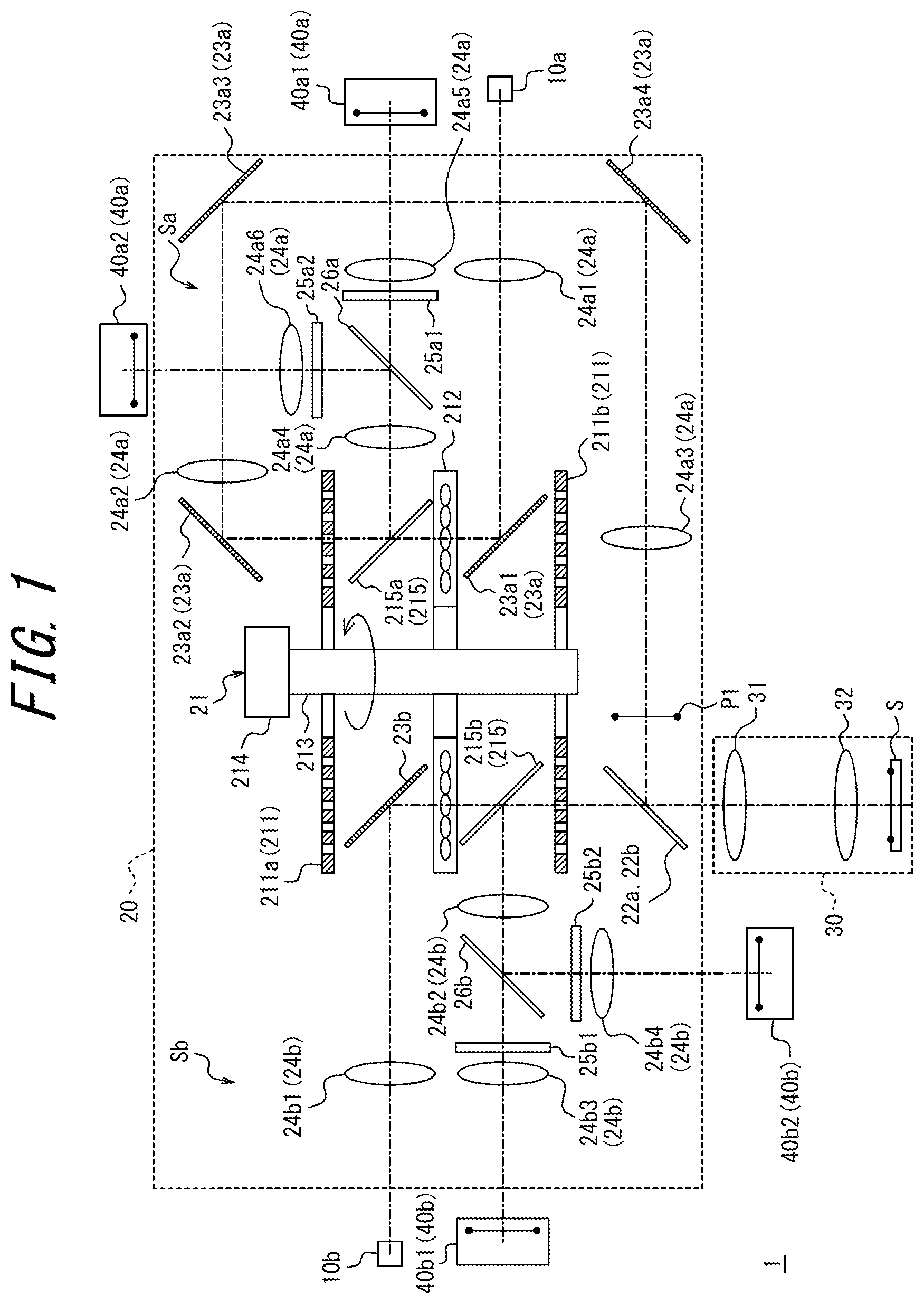 Patent US12306389 Figure 1 – Confocal scanner, confocal scanner system, and confocal microscope system