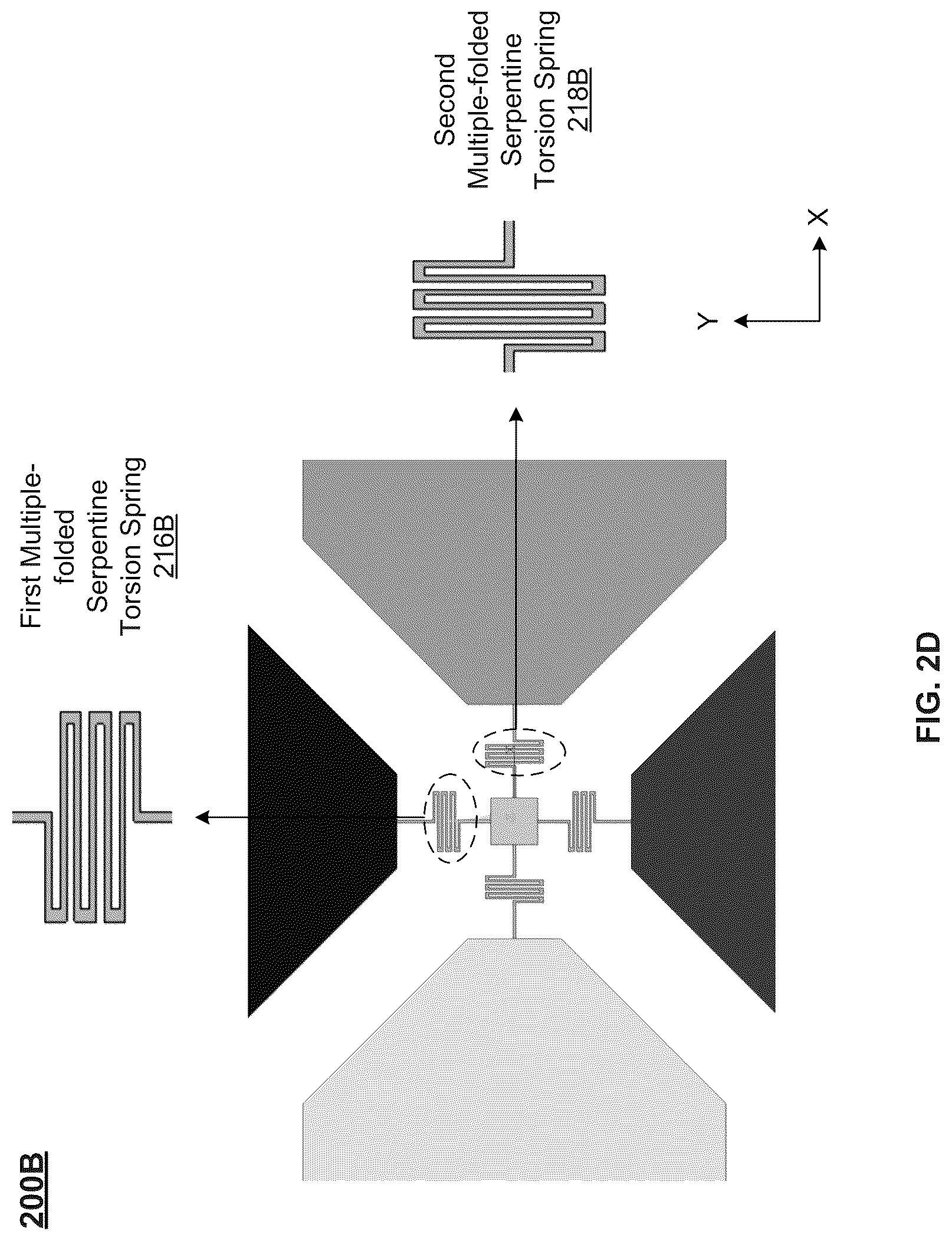 Patent US12306398 Figure 5 – Two-axis scanning mirror using piezoelectric drivers and serpentine torsion springs