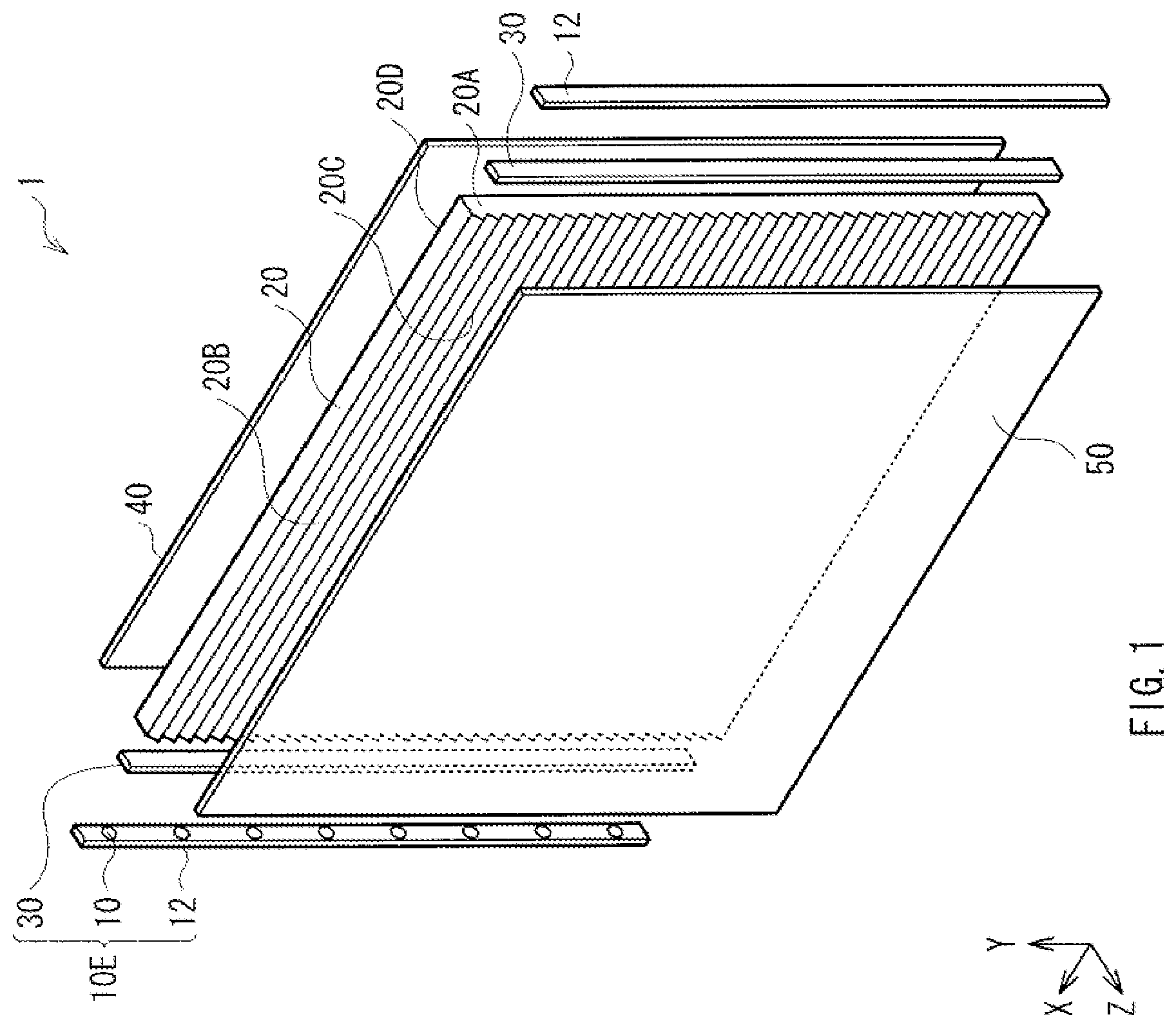 Patent US12306430 Figure 1 – Light emitting unit, display, and lighting apparatus