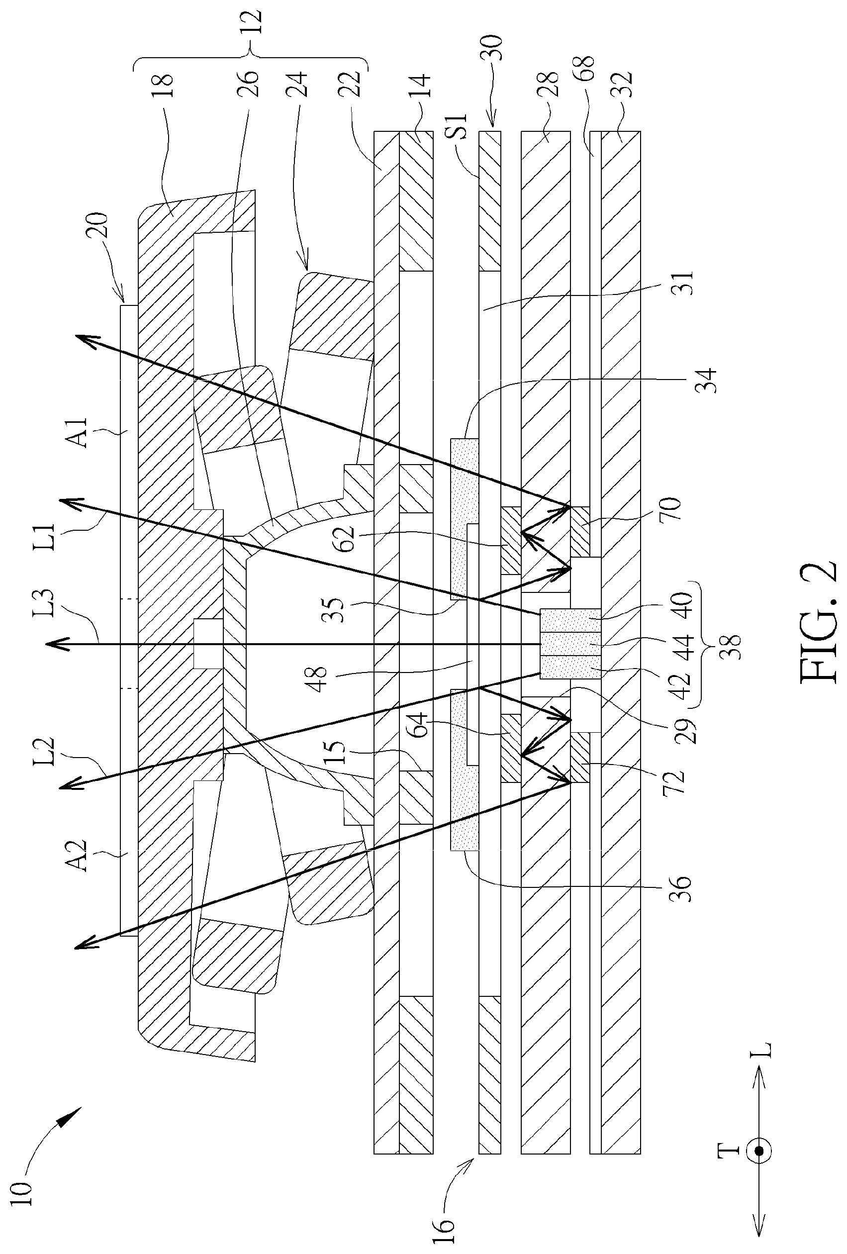 Patent US12306431 Figure 2 – Keyswitch having backlight module with multiple lighting units and light modifiers