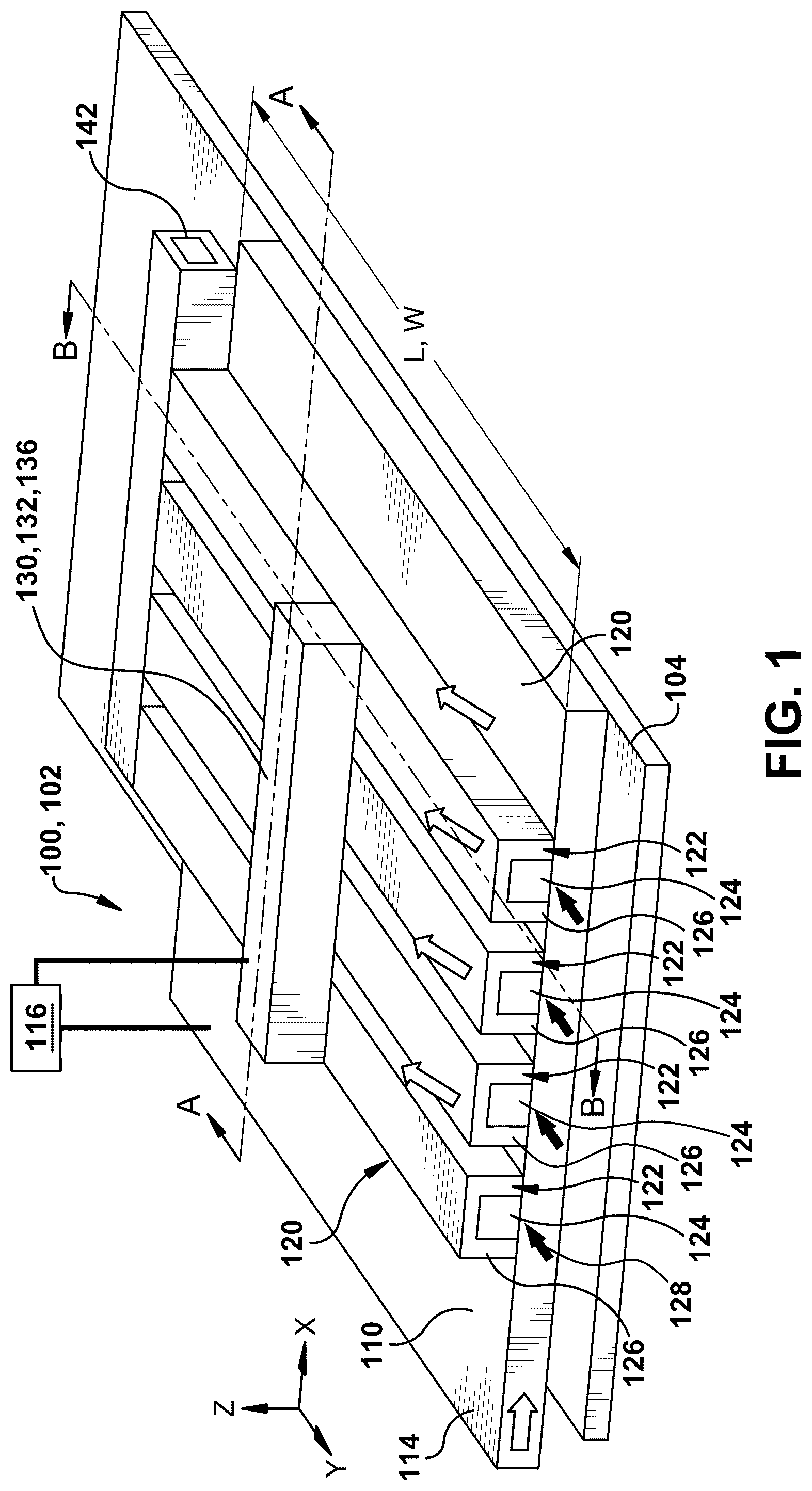 Patent US12306442 Figure 1 – Structure including grating coupler with optofluidic grating channels