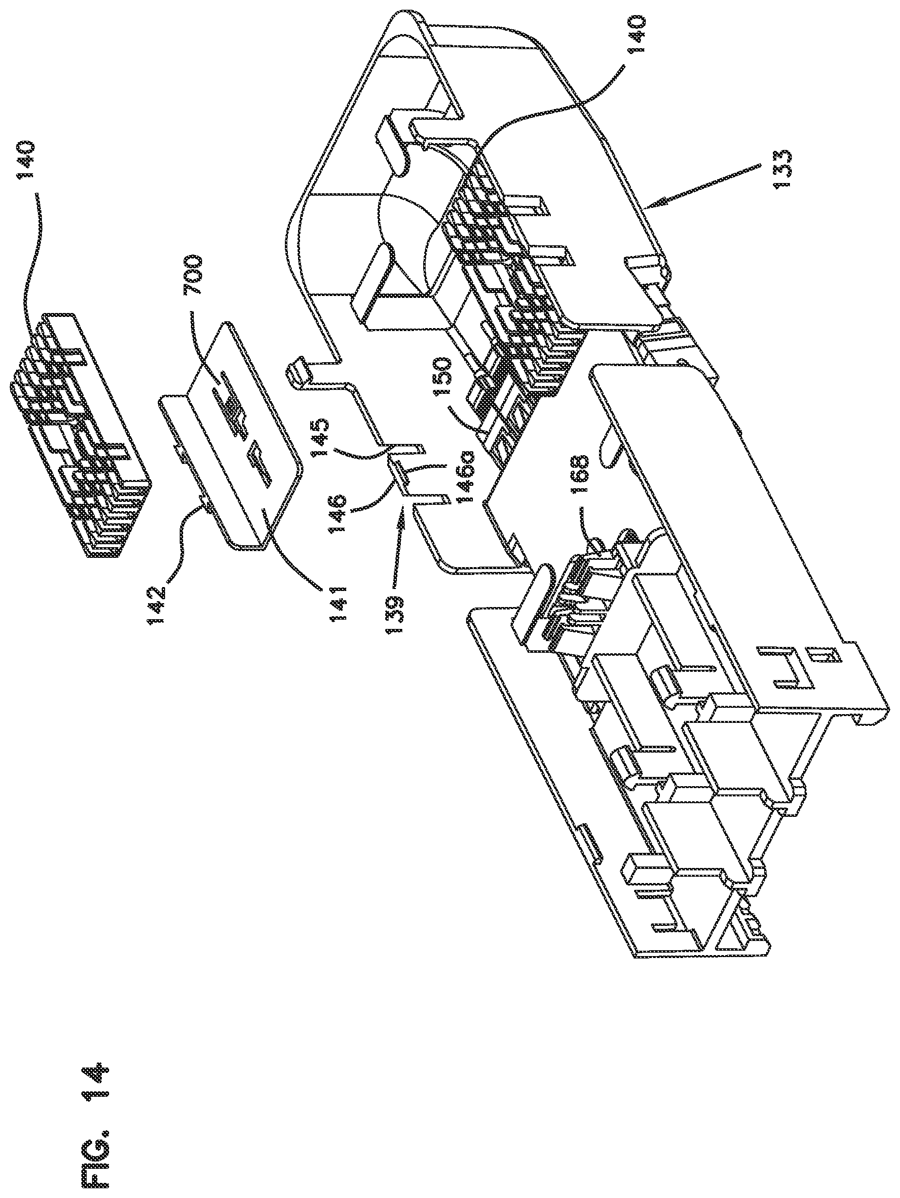 Patent US12306449 Figure 14 – Cable sealant arrangement with port size reducer