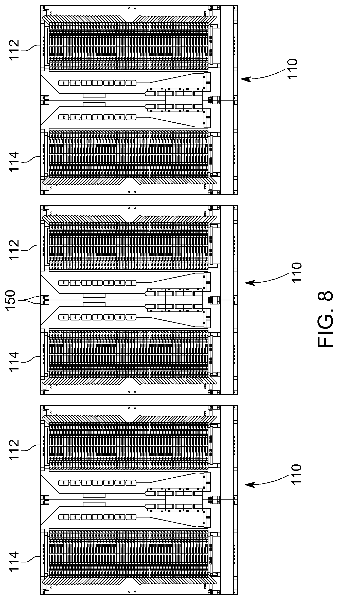 Patent US12306451 Figure 8 – Frame assemblies for optical fiber distribution elements