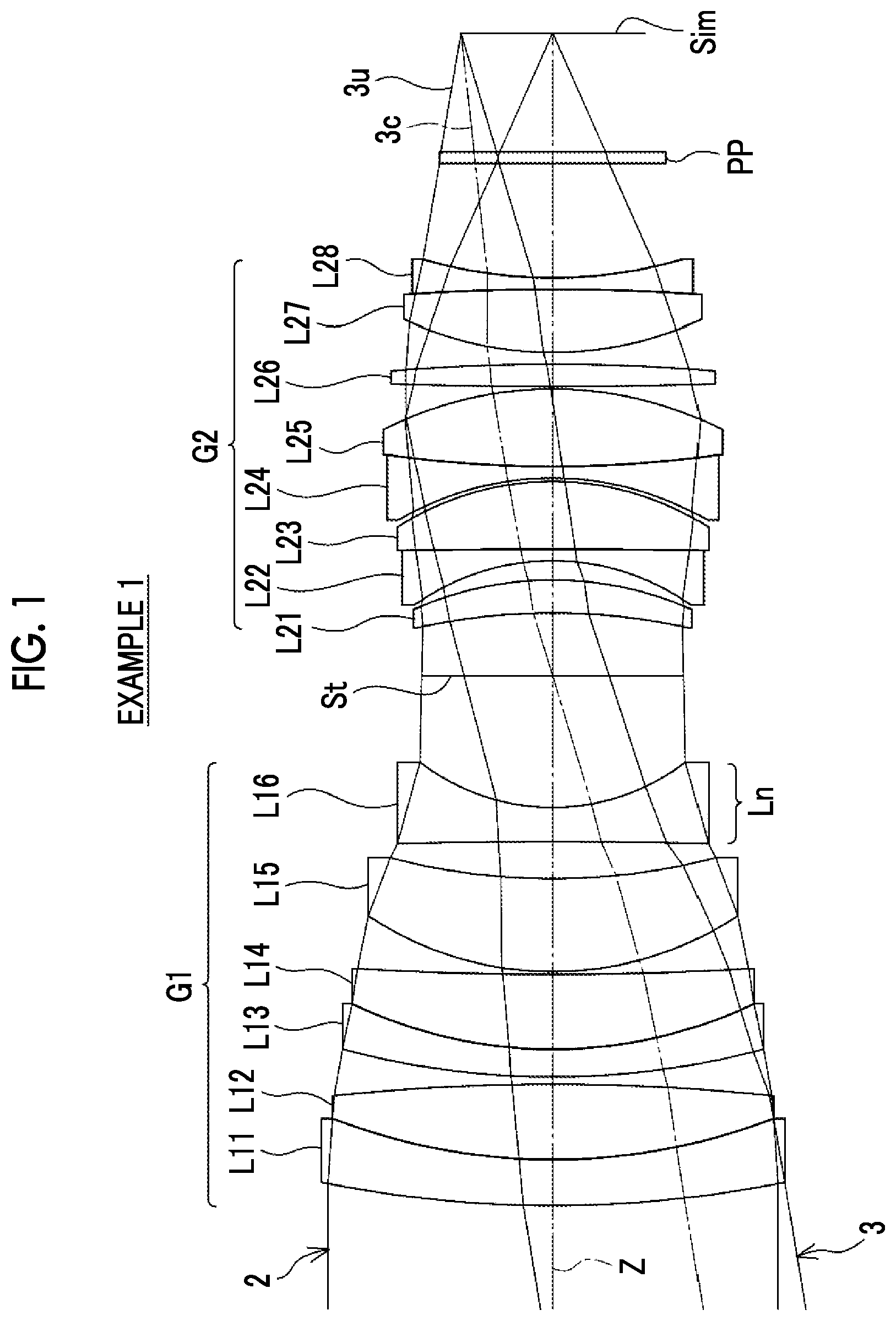 Patent US12306463 — Imaging lens and imaging apparatus — Figure 1