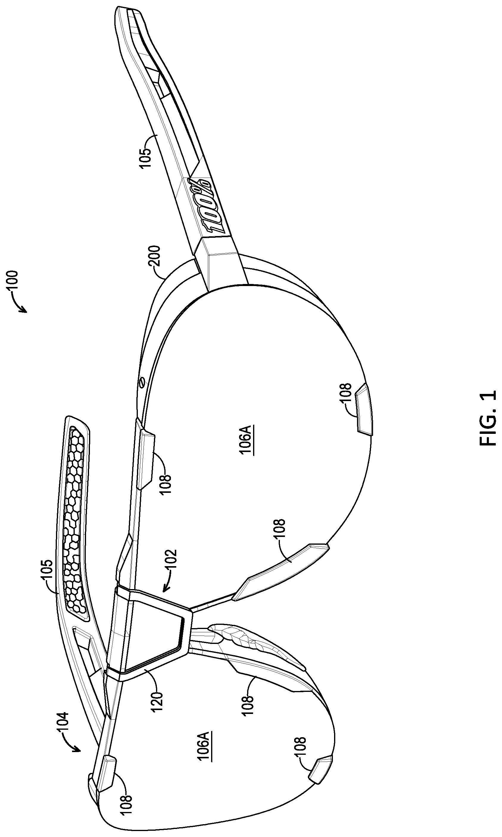 Patent US12306468 Figure 1 – Eyewear having a pivotable lens retainer