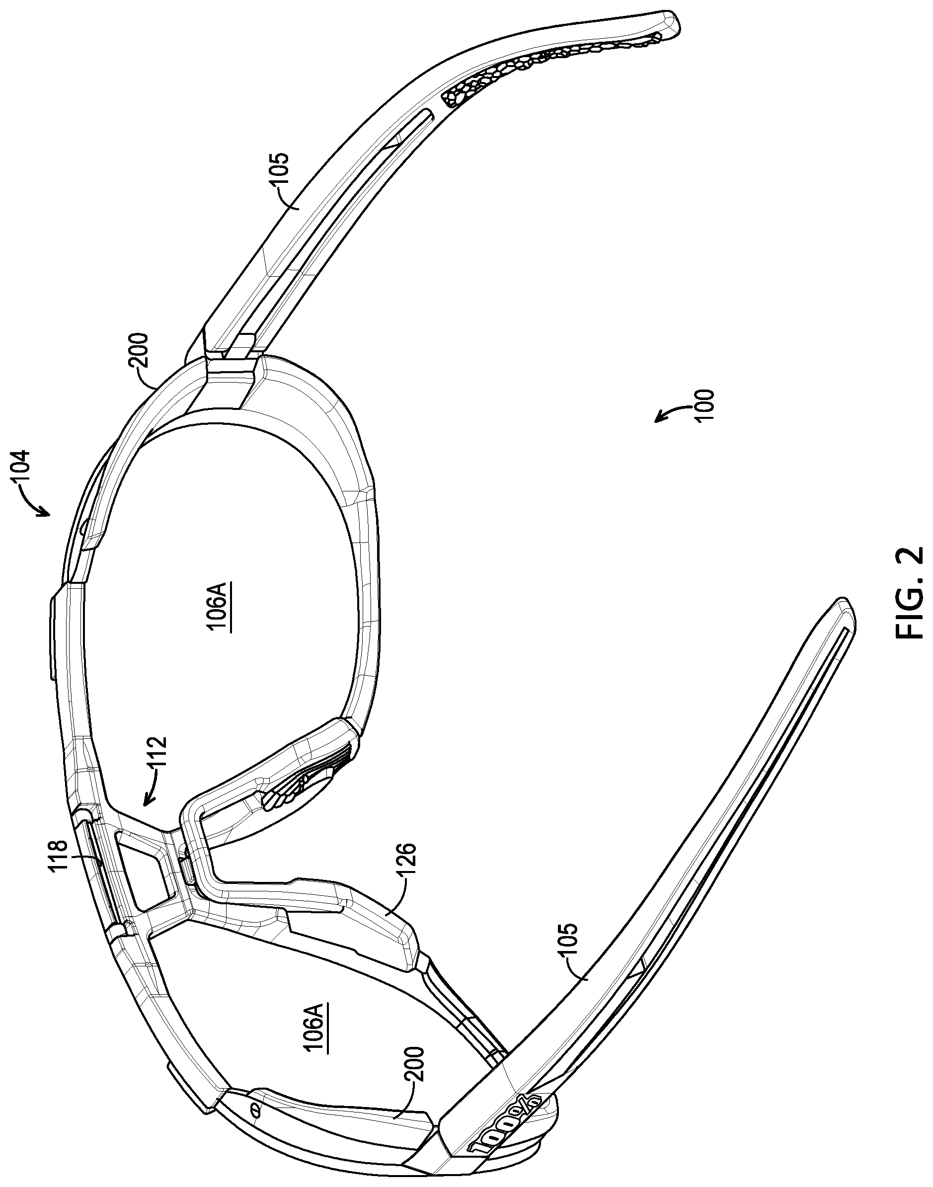 Patent US12306468 Figure 2 – Eyewear having a pivotable lens retainer