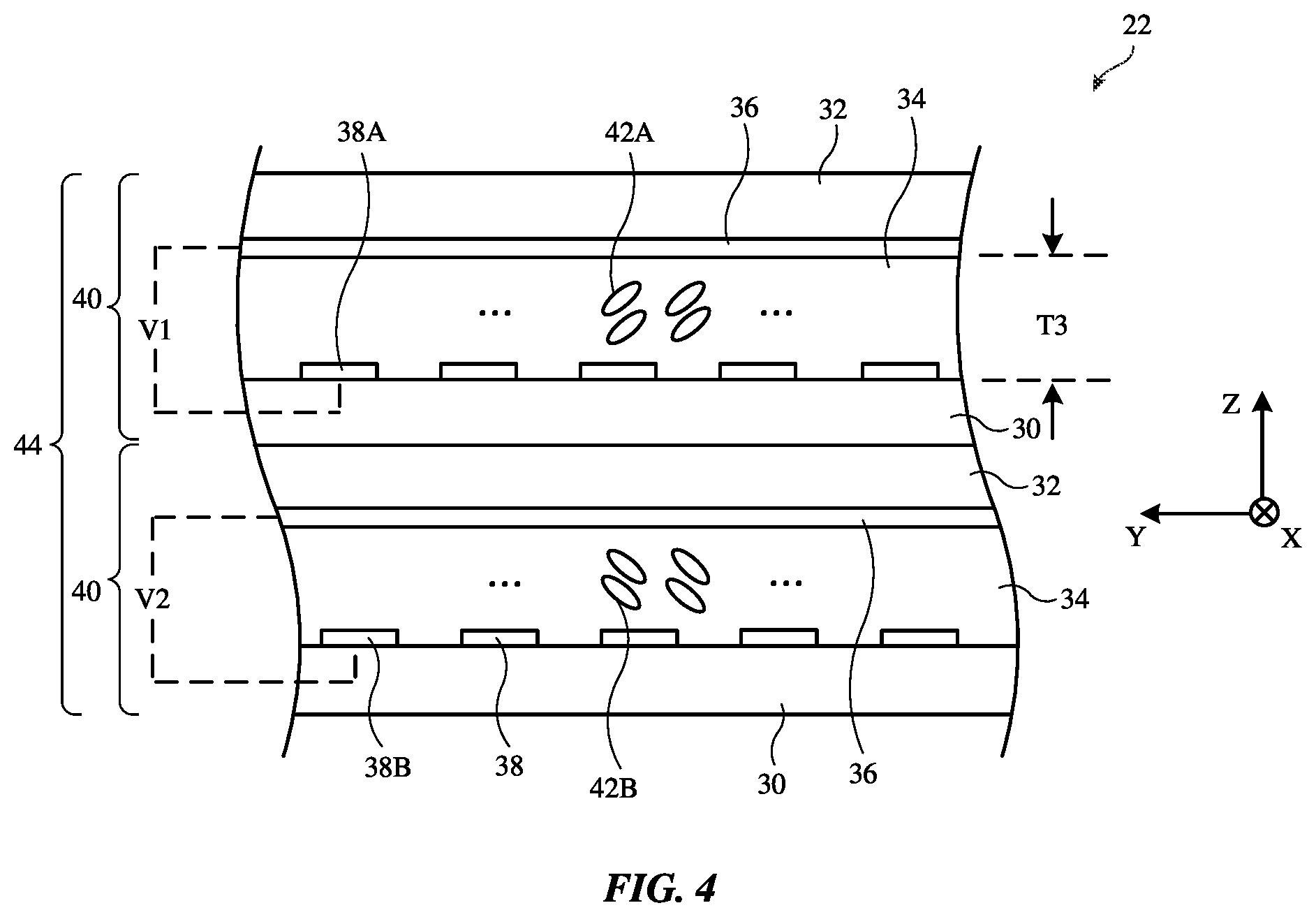 Patent US12306472 Figure 4 – Tunable lens systems with passive matrix electrode arrays