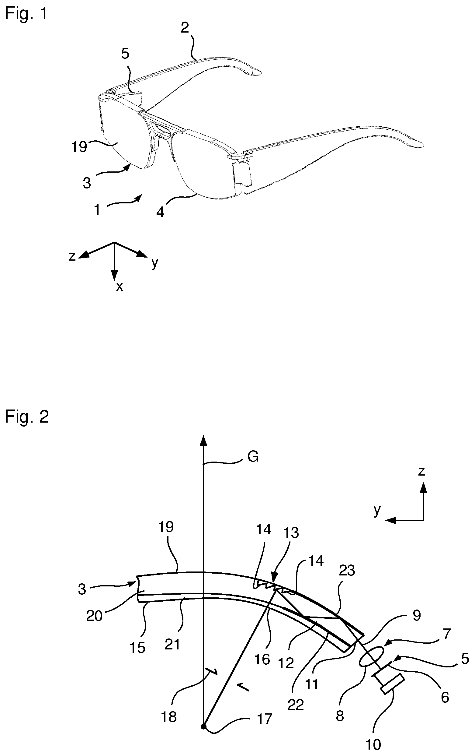 Patent US12306474 — Spectacle lens for a display device which can be placed on the head of a user and generates an image — Figure 1
