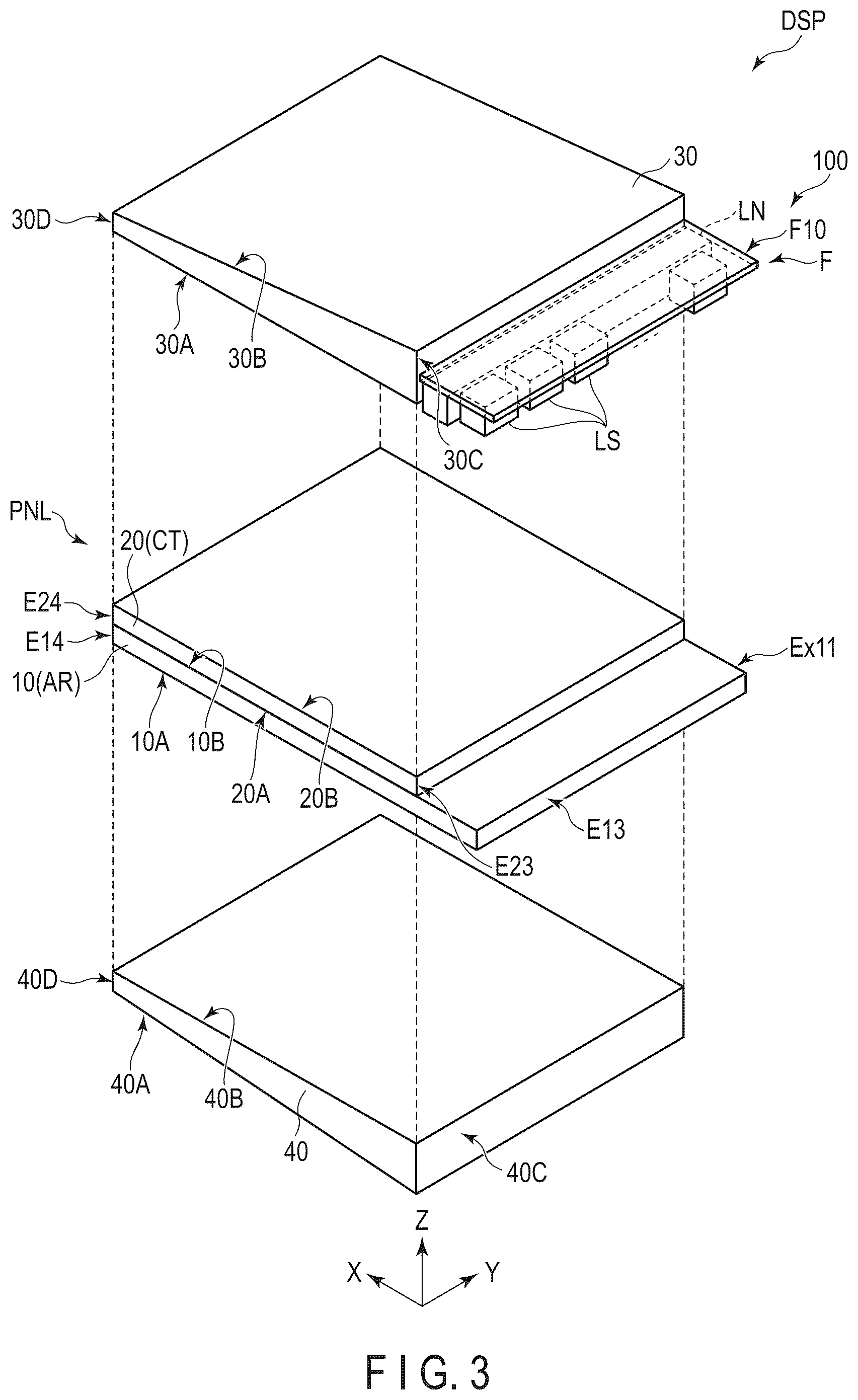 Patent US12306490 Figure 3 – Display device and cover glass