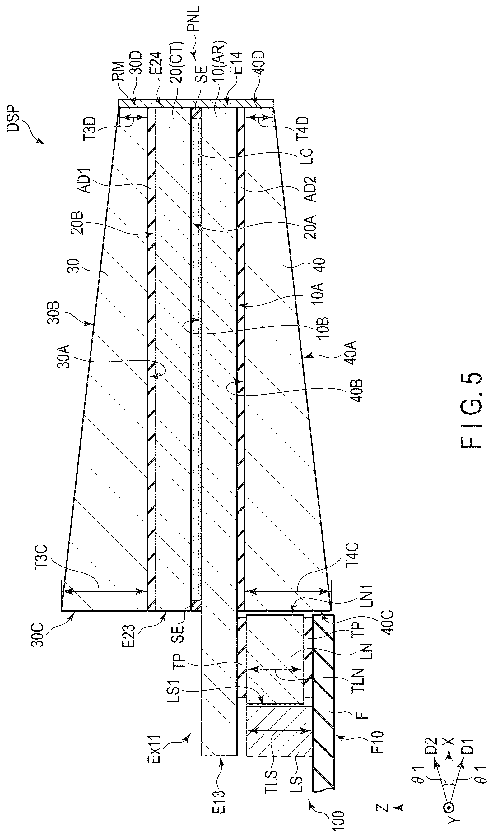 Patent US12306490 Figure 5 – Display device and cover glass