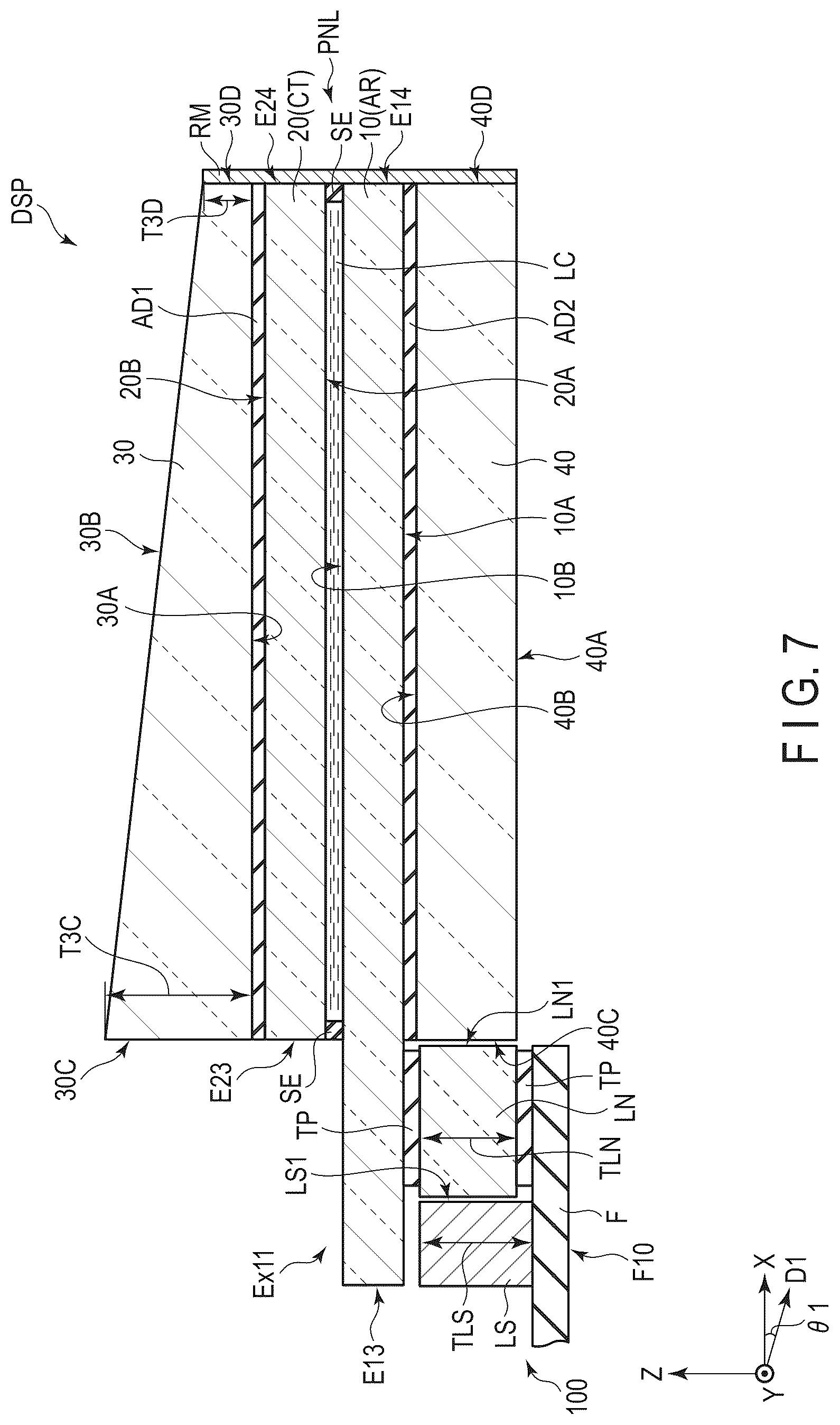 Patent US12306490 Figure 7 – Display device and cover glass