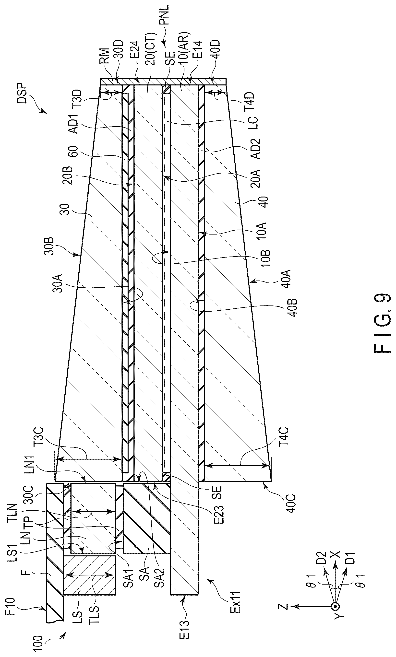 Patent US12306490 Figure 9 – Display device and cover glass