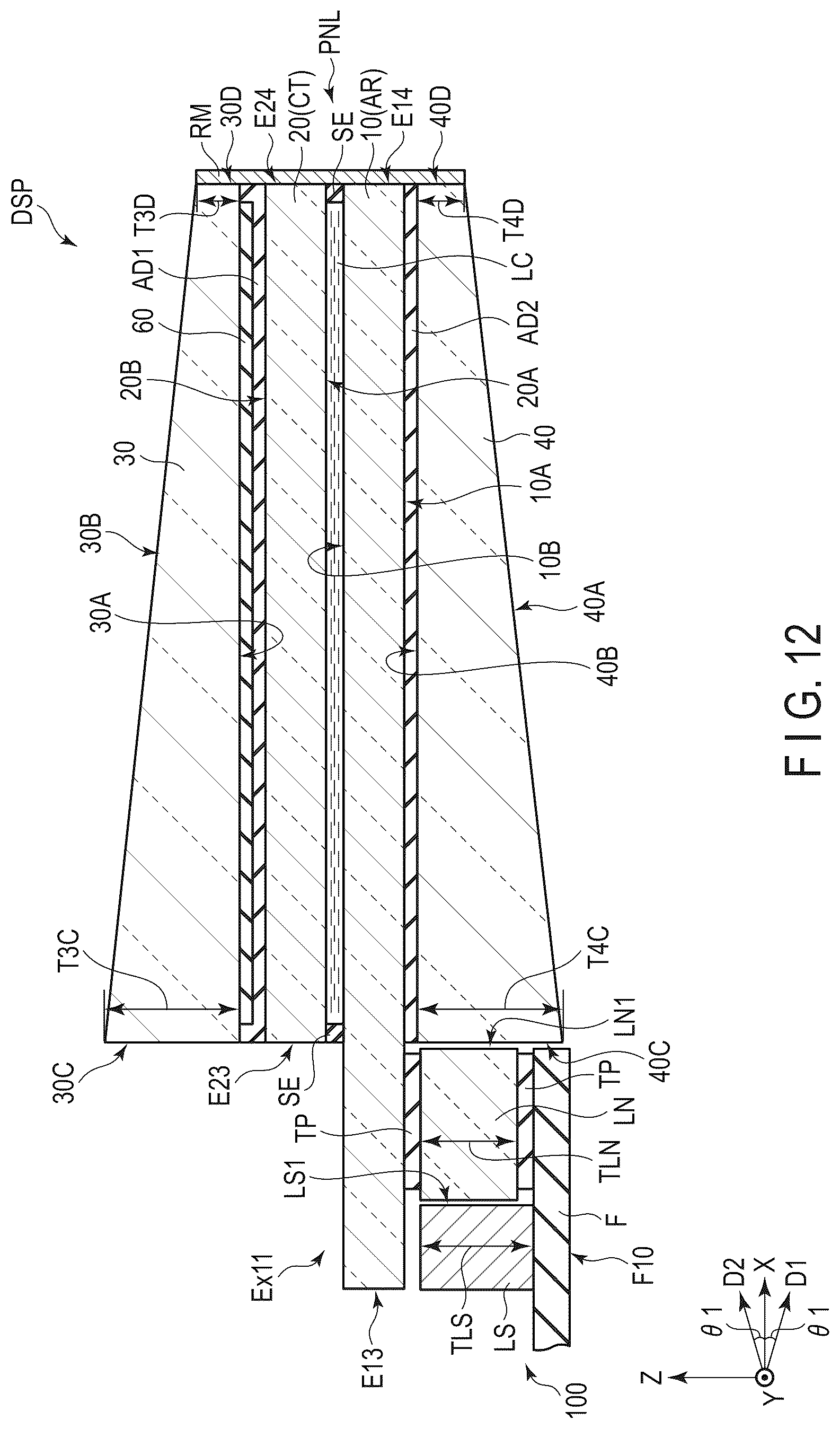 Patent US12306490 Figure 12 – Display device and cover glass
