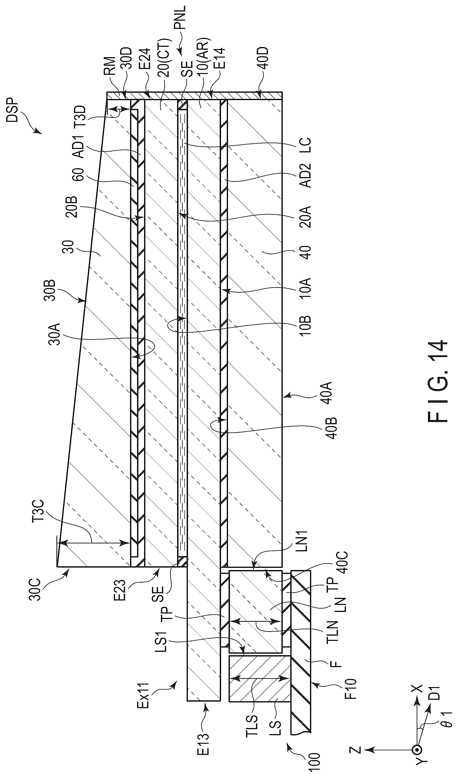 Patent US12306490 Figure 14 – Display device and cover glass