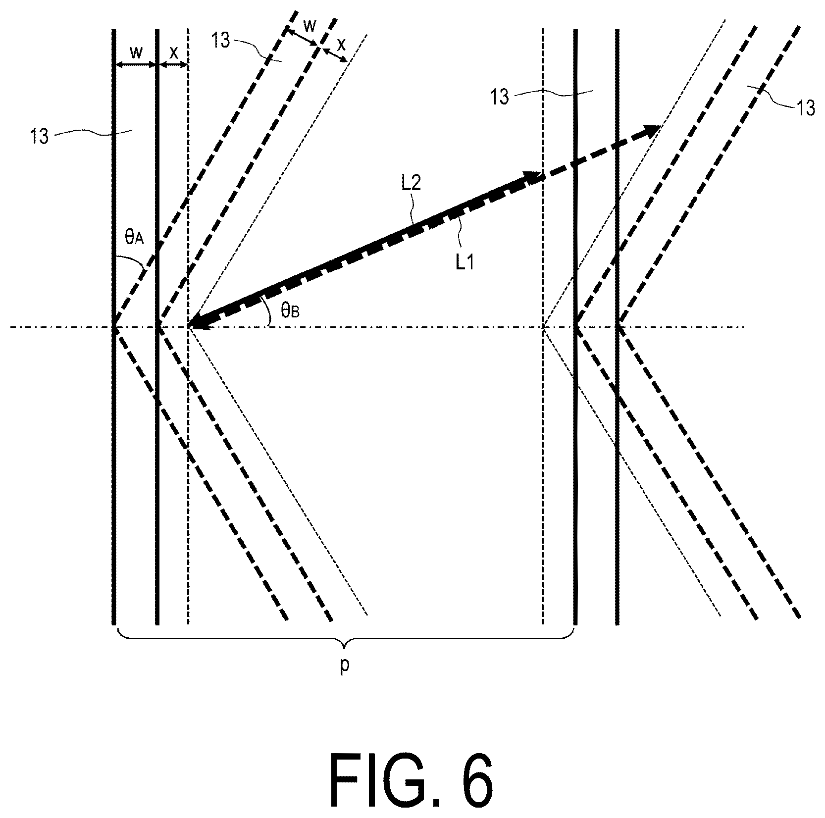 Patent US12306503 Figure 6 – Liquid crystal display device comprising electrodes each having a plurality of slits that form an acute angle with a short side of the electrodes